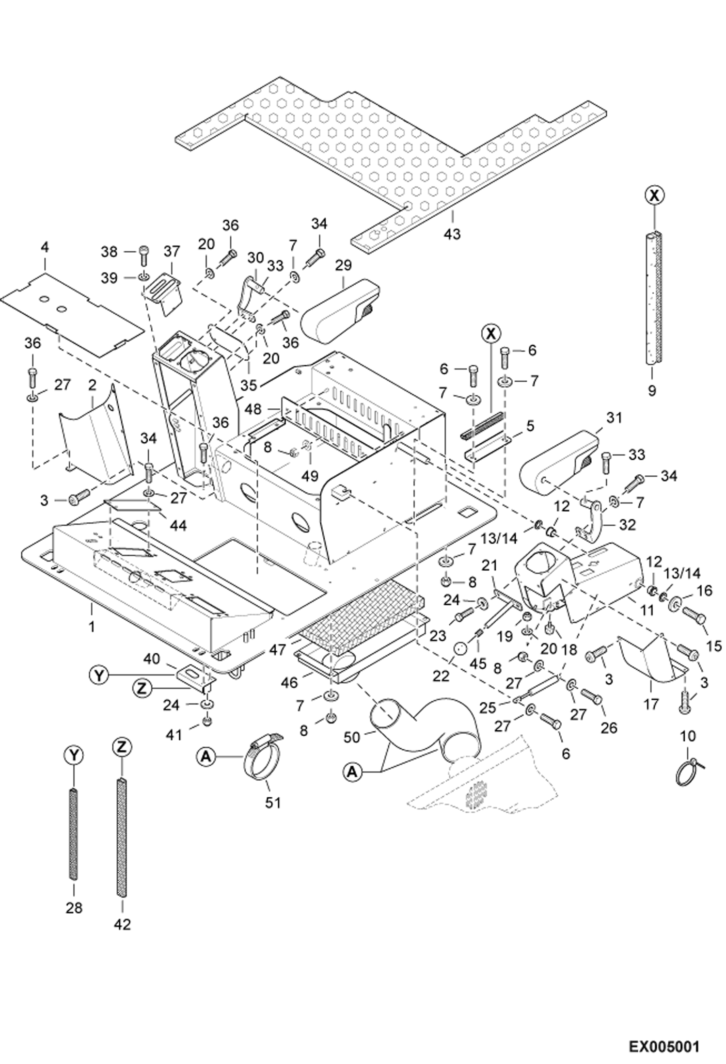 Схема запчастей Bobcat 442 - FLOOR FRAME (S/N ADBR11001 - 11193, ADBS11001 - 11193) CONTROLS