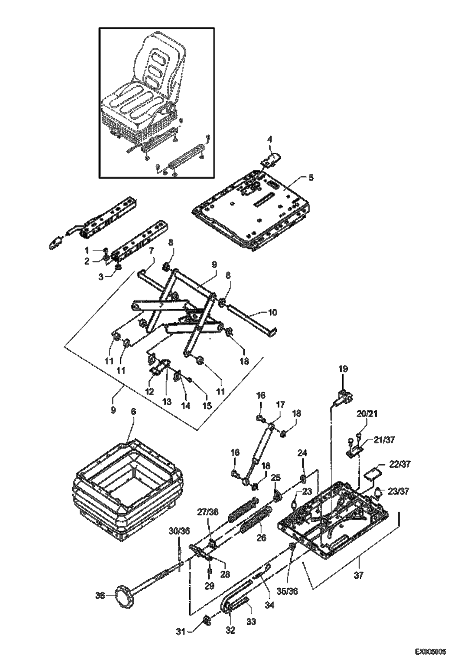 Схема запчастей Bobcat 442 - SEAT - SUSPENSION MSG85 CONTROLS