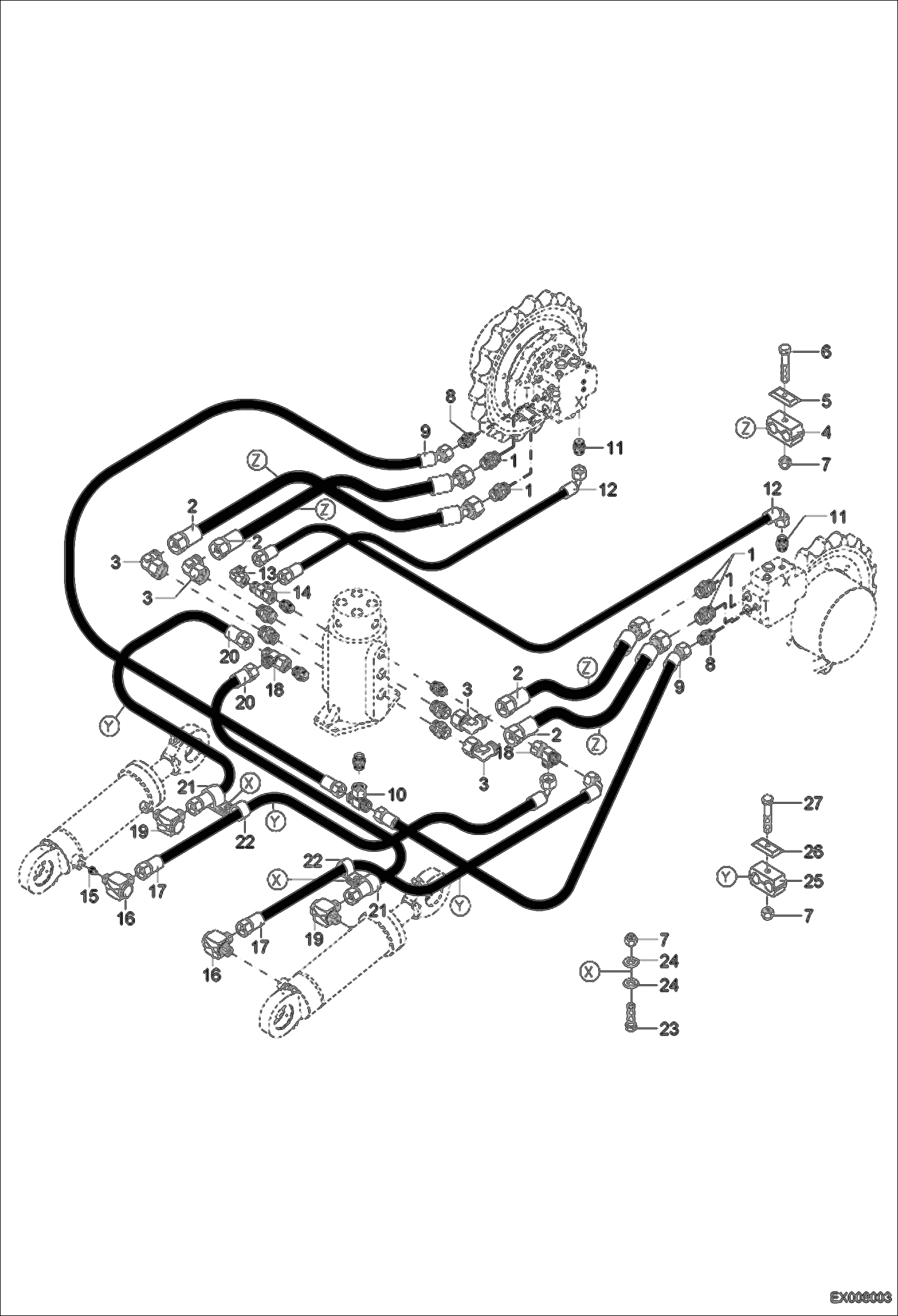 Схема запчастей Bobcat 442 - UNDERCARRIAGE HYDRAULIC SYSTEM