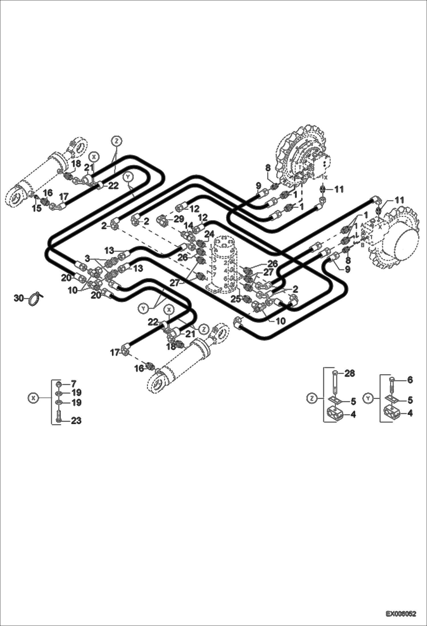 Схема запчастей Bobcat 444 - UNDERCARRIAGE (Hydraulic Hoses And Fittings) HYDRAULIC SYSTEM