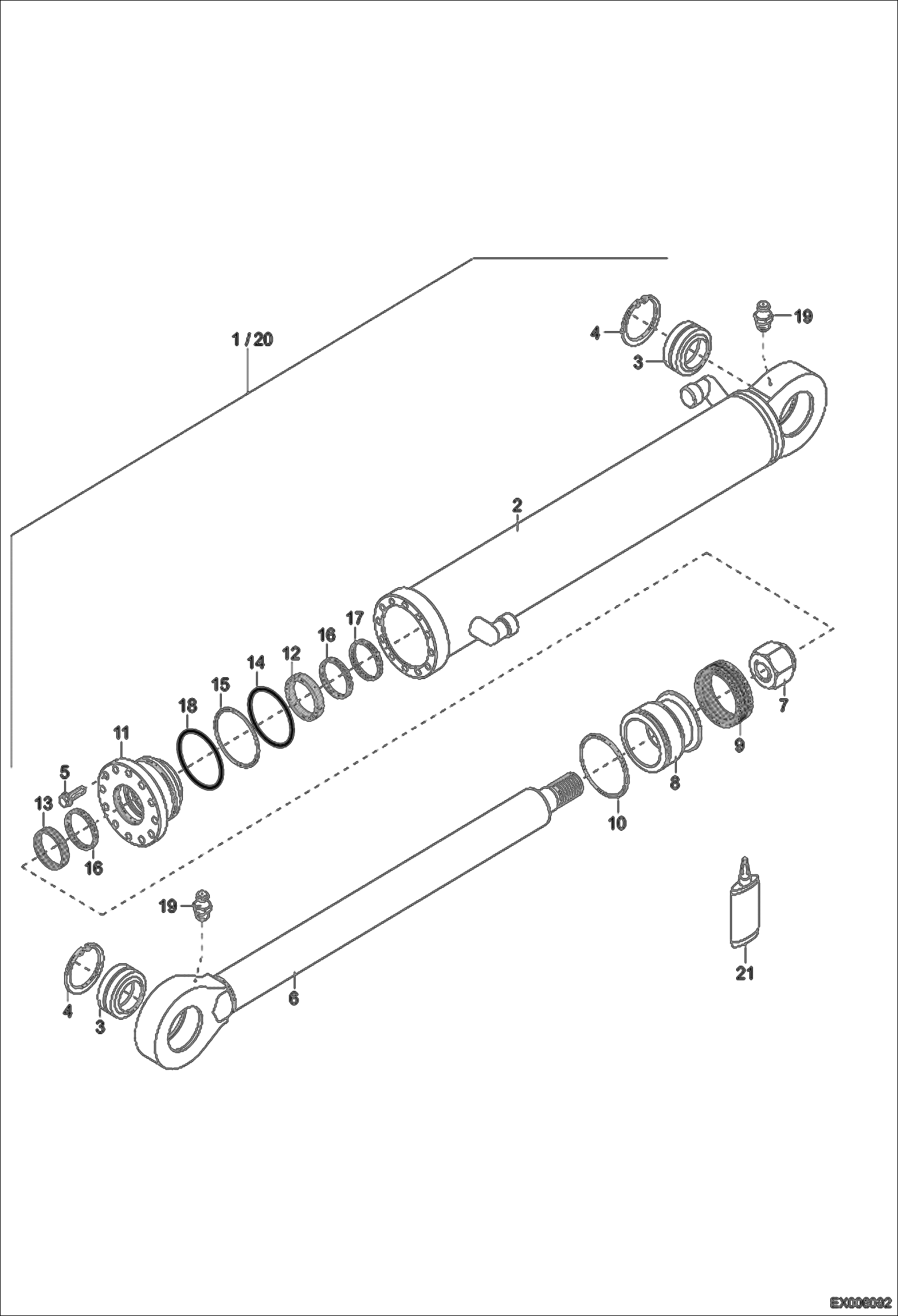 Схема запчастей Bobcat 444 - BUCKET - ARTICULATED BOOM HYDRAULIC CYLINDER (Z95/60) HYDRAULIC SYSTEM