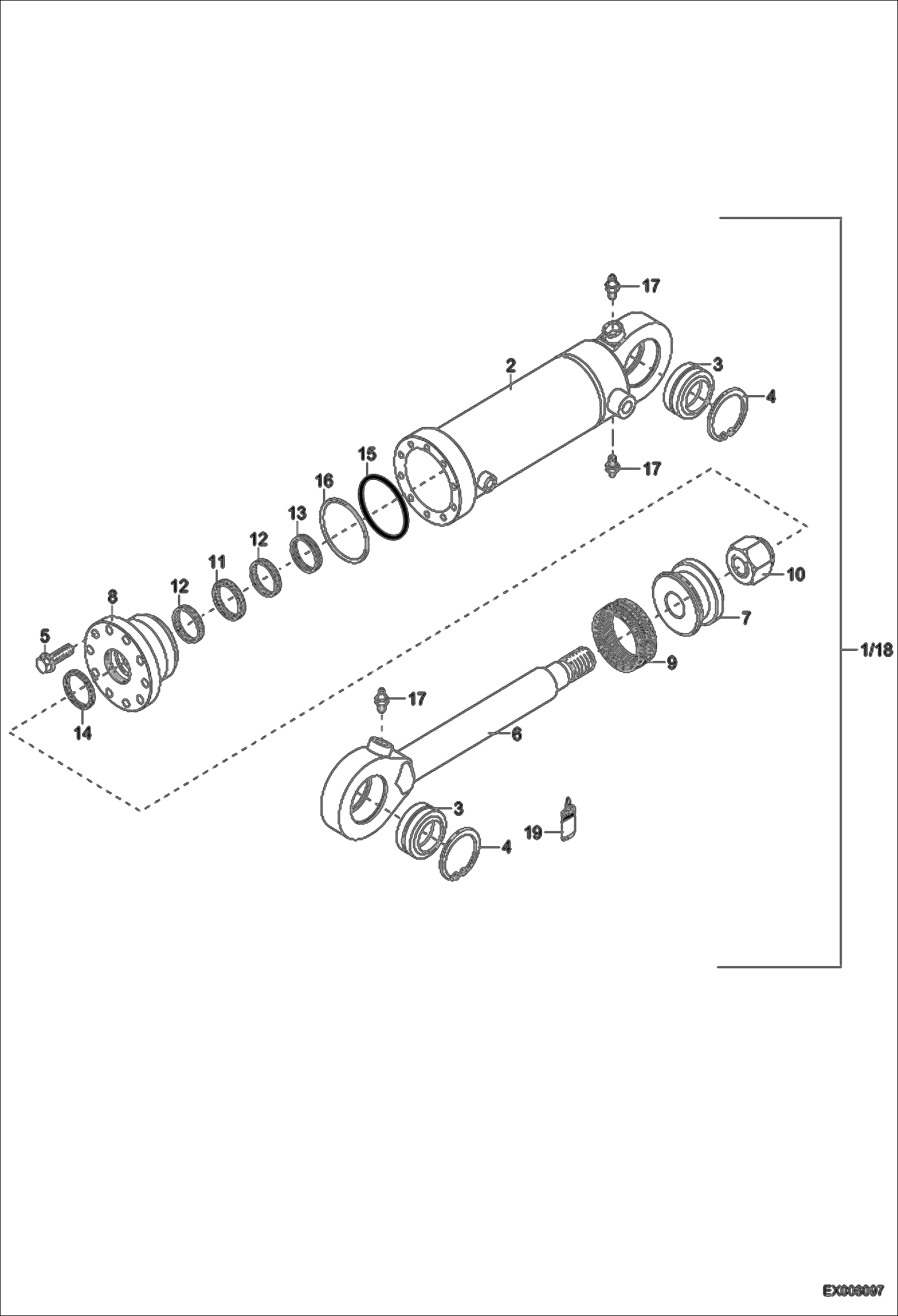 Схема запчастей Bobcat 444 - SUPPORT BLADE LONG VERSION HYDRAULIC CYLINDER (Z110/60) HYDRAULIC SYSTEM
