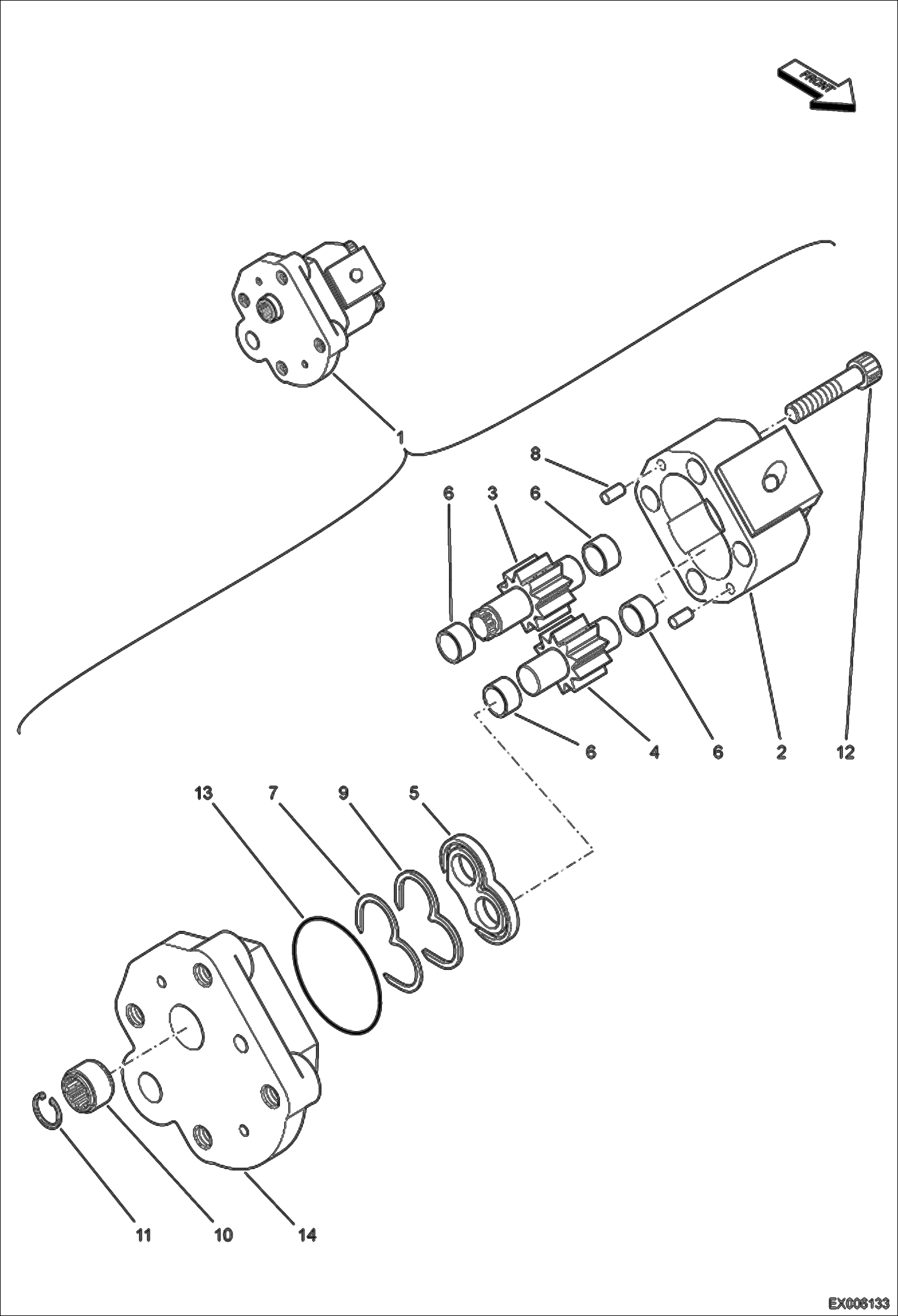 Схема запчастей Bobcat E55W - GEAR PUMP (Small) HYDRAULIC SYSTEM