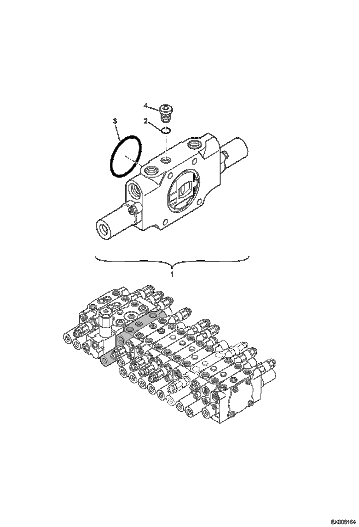 Схема запчастей Bobcat E55W - VALVE SECTION (RH Travel) HYDRAULIC SYSTEM