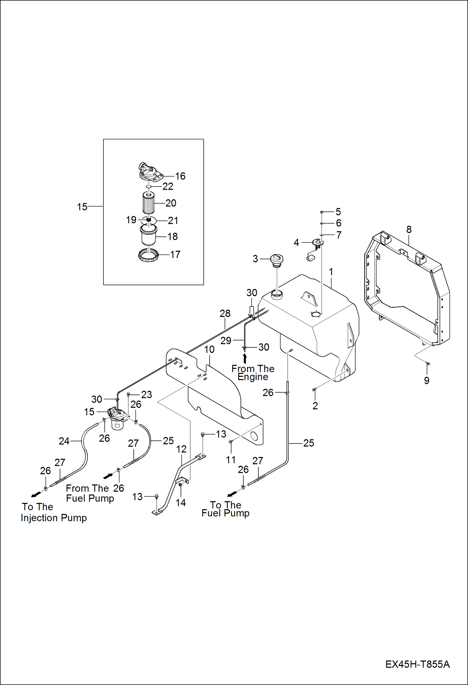 Схема запчастей Bobcat CT445 - FUEL TANK GROUP MAIN FRAME