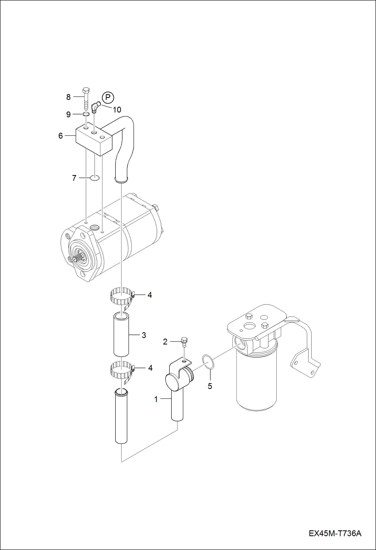 Схема запчастей Bobcat CT445 - INLET TUBE GROUP HYDRAULIC SYSTEM