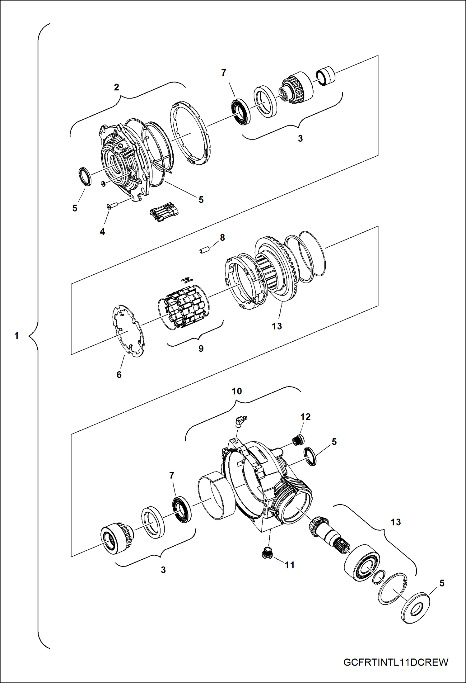 Схема запчастей Bobcat 3400 - DRIVE TRAIN, FRONT GEARCASE INTERNALS DRIVE TRAIN