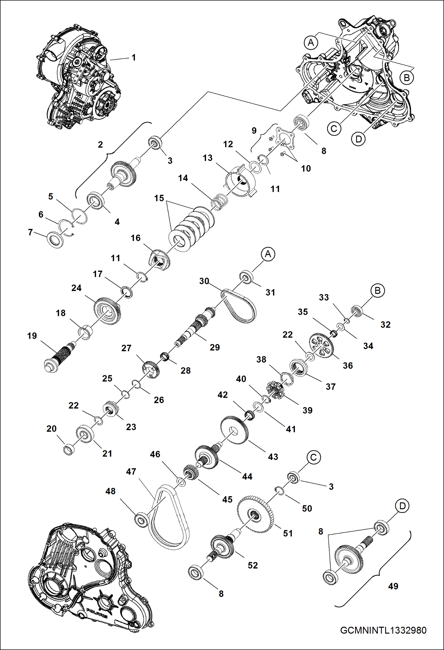 Схема запчастей Bobcat 3400 - DRIVE TRAIN, MAIN GEARCASE INTERNALS (S/N AJNU20001 & Above) DRIVE TRAIN