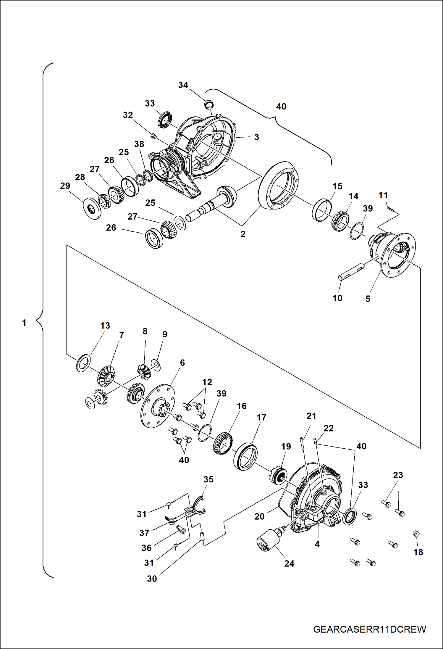 Схема запчастей Bobcat 3400 - DRIVE TRAIN, REAR GEARCASE (S/N AJNU11001 - 19999) DRIVE TRAIN