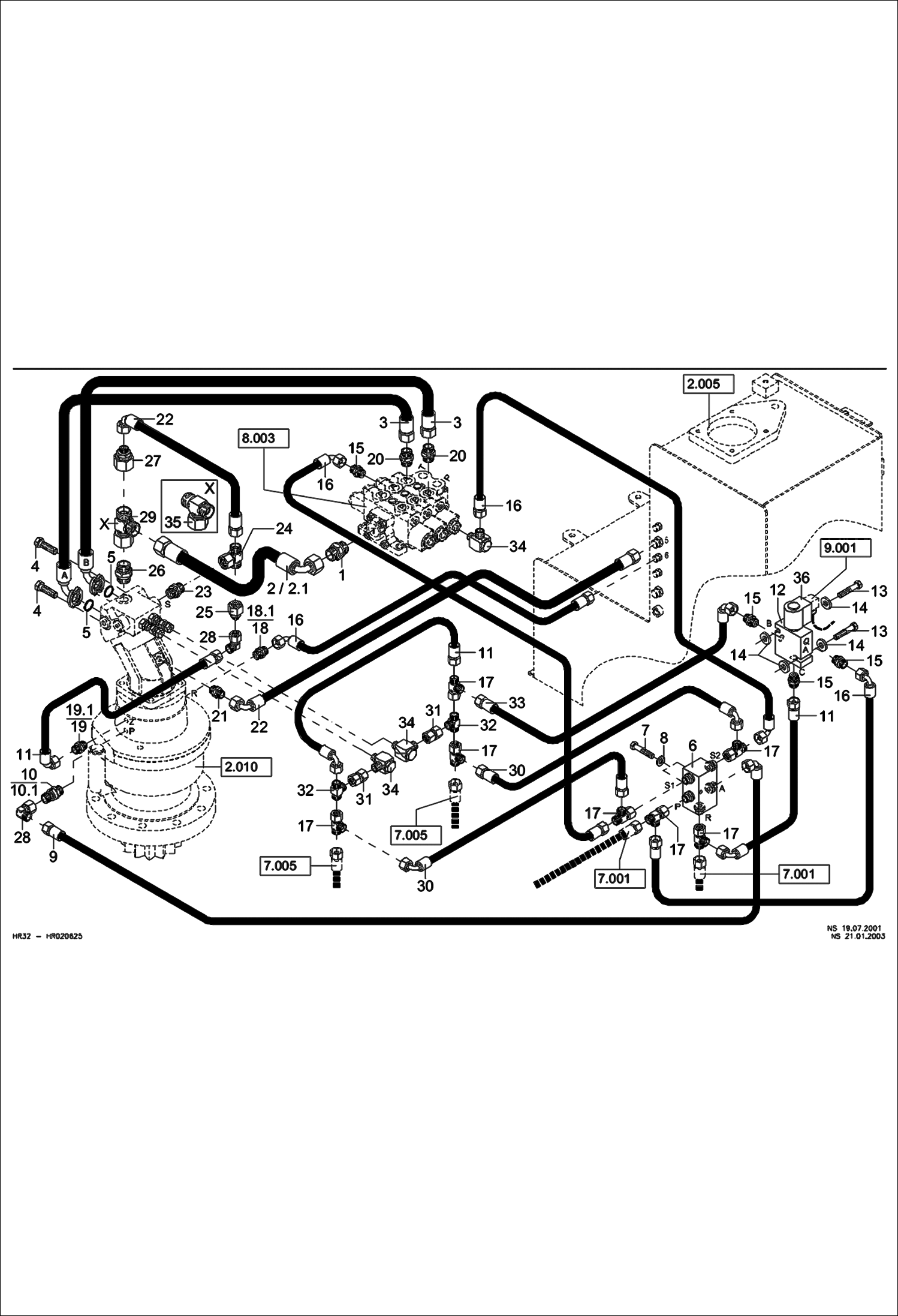 Схема запчастей Bobcat 442 - HYDRAULIC INSTALLATION Slew Equipment HYDRAULIC SYSTEM