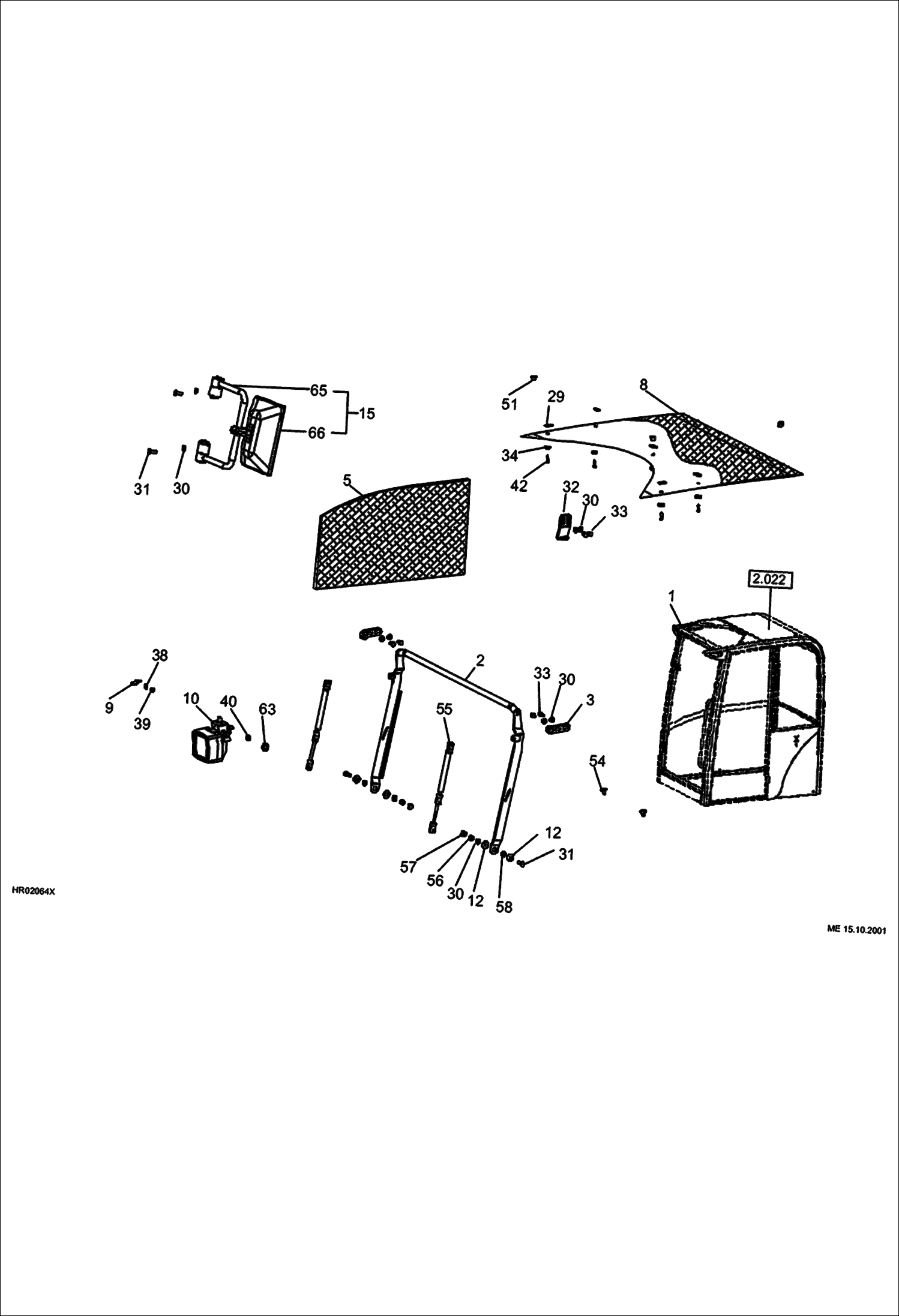 Схема запчастей Bobcat 442 - OPERATORS CAB WITH SEALS - EQUIPMENT 2 MAIN FRAME