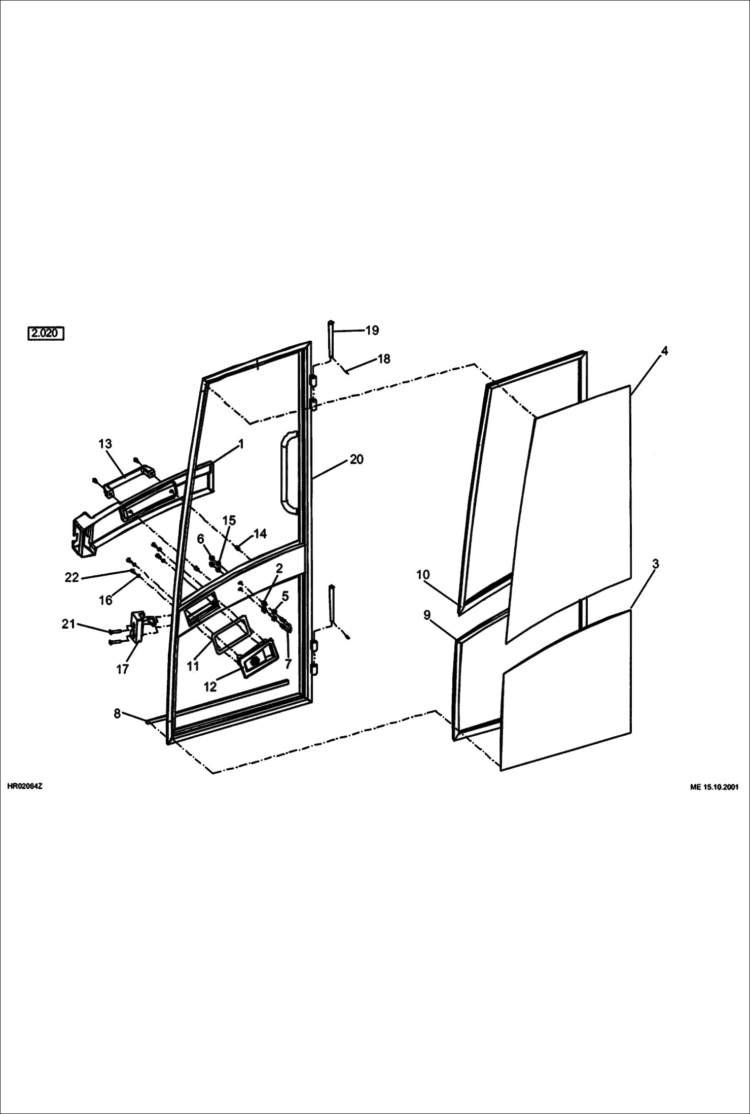Схема запчастей Bobcat 442 - OPERATORS CAB WITH SEALS - DOOR MAIN FRAME