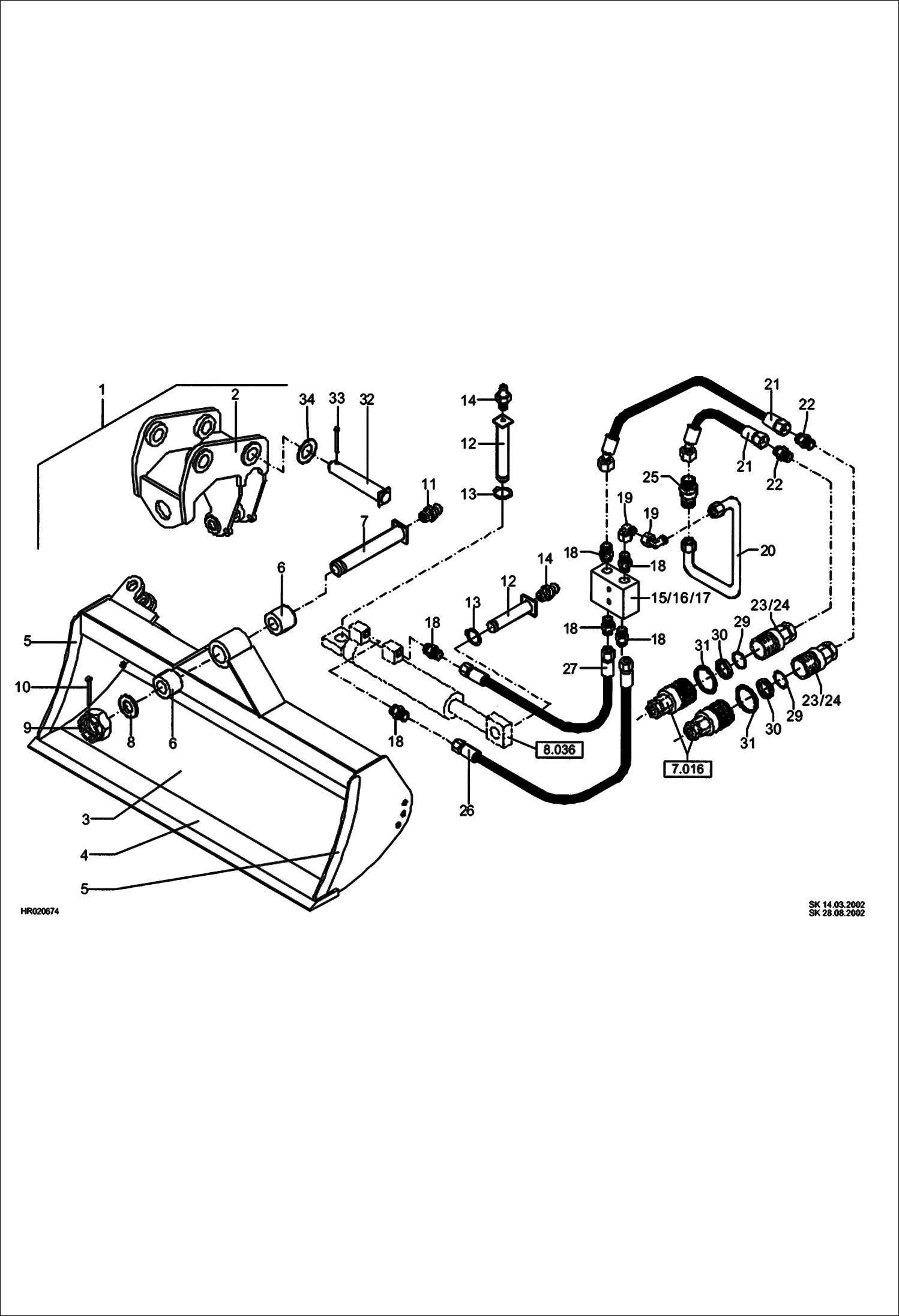 Схема запчастей Bobcat 442 - BUCKET Direct Mounted - Swivelling 1500mm ACCESSORIES & OPTIONS