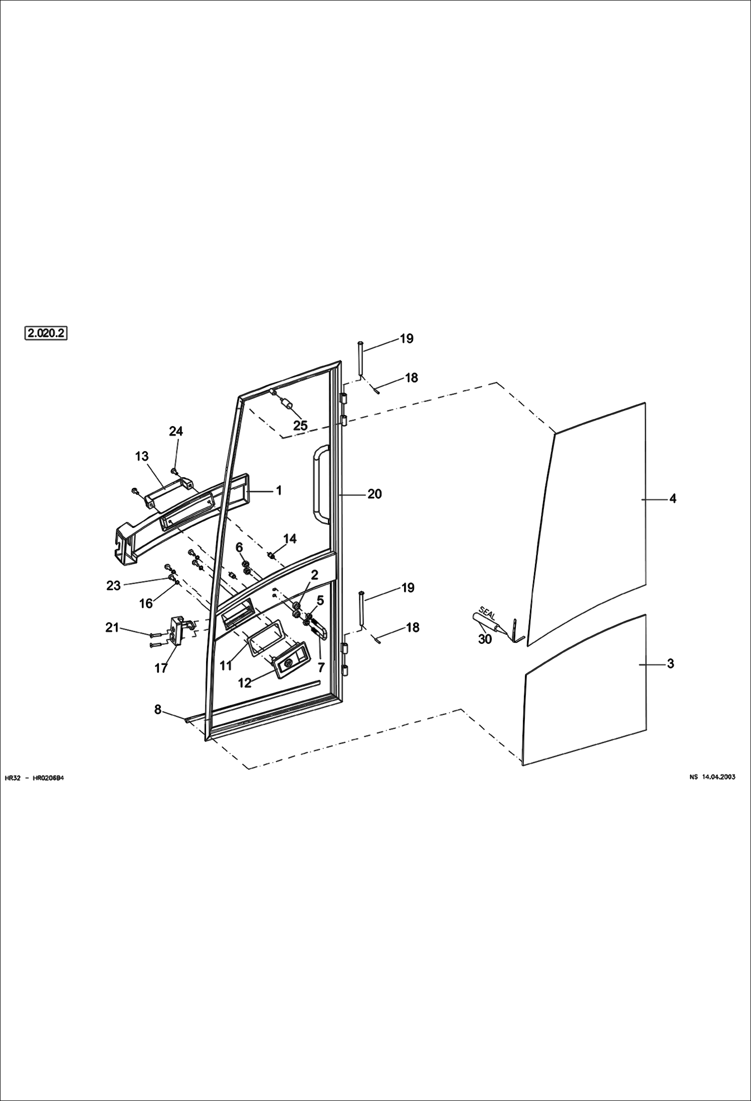 Схема запчастей Bobcat 442 - OPERATOR CAB - CEMENTED PANES - DOOR MAIN FRAME