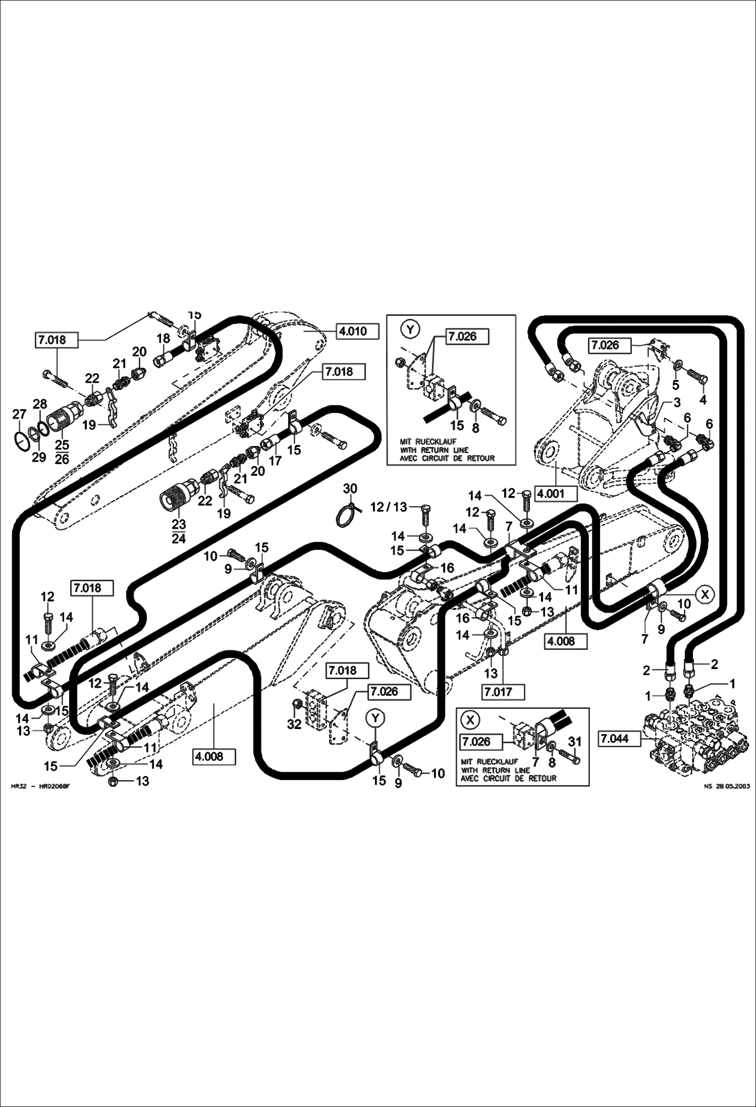 Схема запчастей Bobcat 442 - HYDRAULIC INSTALLATION Additional Circuit Circular HYDRAULIC SYSTEM