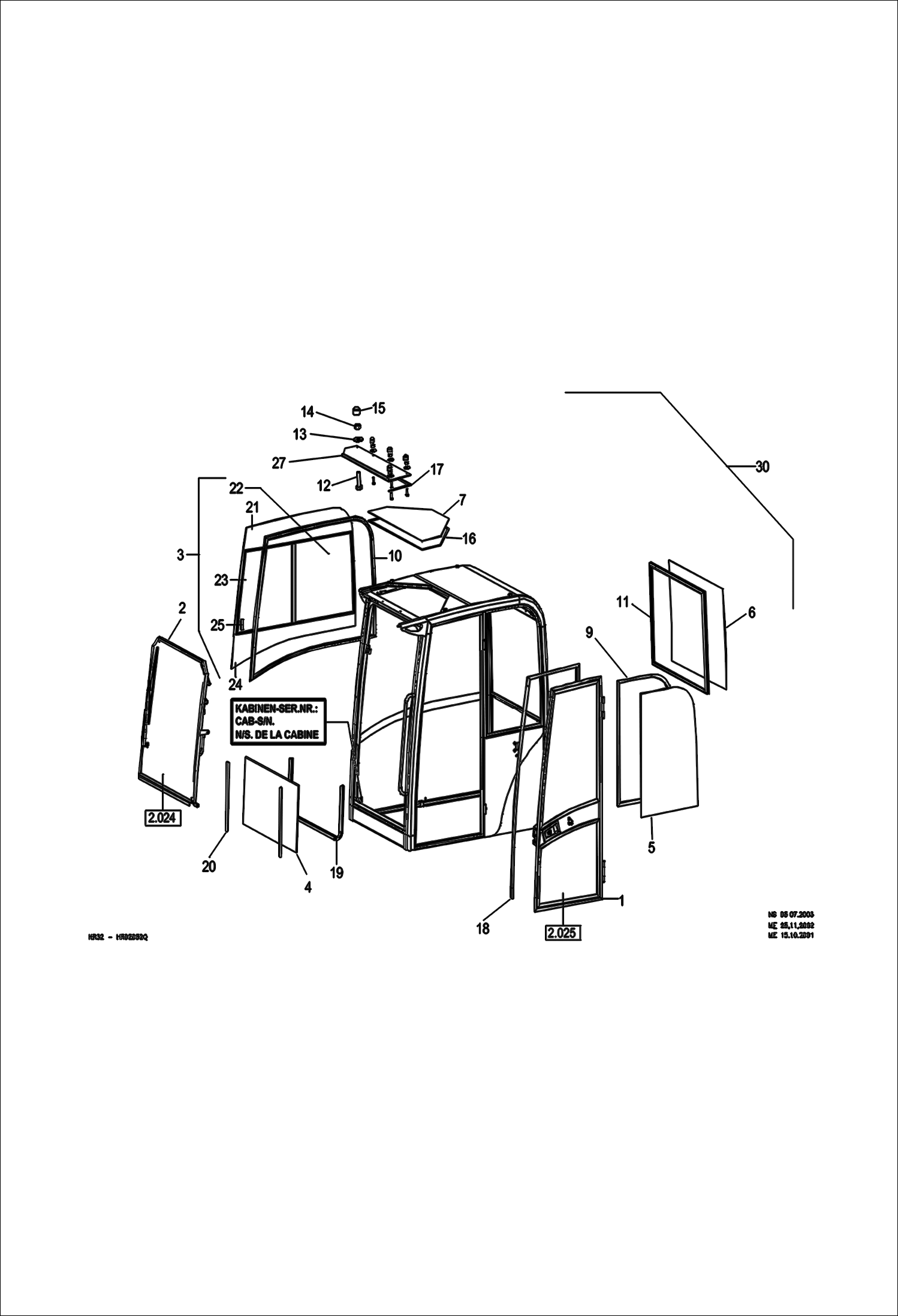 Схема запчастей Bobcat 442 - OPERATORS CAB WITH SEALS - GLASS MAIN FRAME