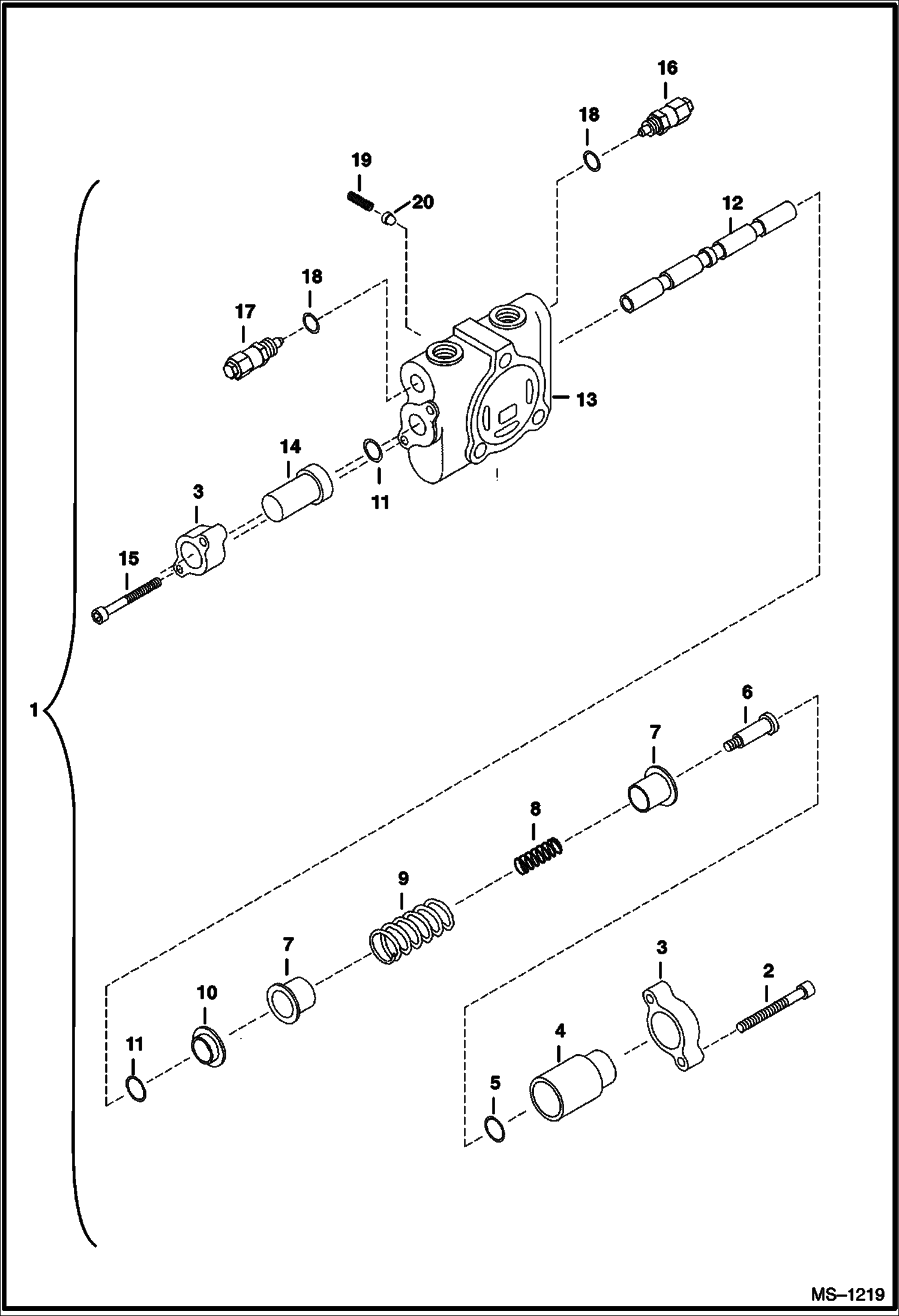 Схема запчастей Bobcat 334 - VALVE SECTION (Boom) (S/N 232512782 & Below, 232711433 & Below, 232612157 & Below) HYDRAULIC SYSTEM
