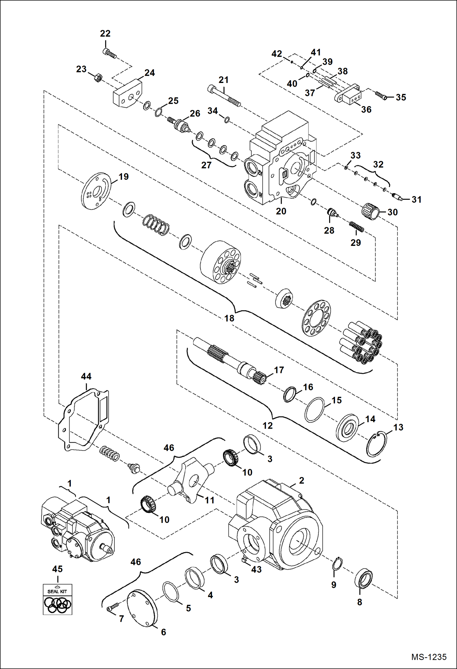 Схема запчастей Bobcat 331 - PISTON PUMP ASSY HYDRAULIC SYSTEM