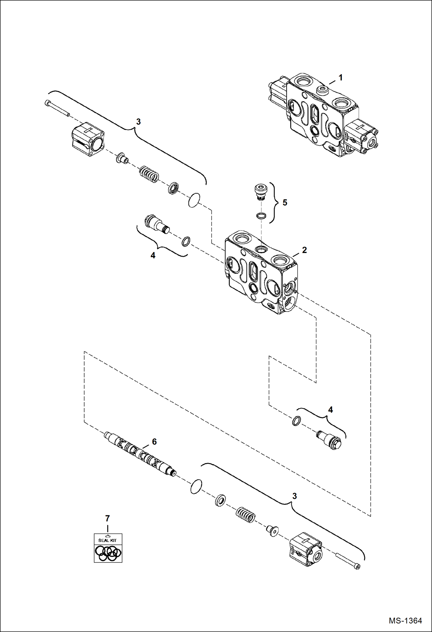 Схема запчастей Bobcat 325 - VALVE SECTION (Auxiliary) (S/N 232312387, 2324 12118-12127 & 12130 & Above) HYDRAULIC SYSTEM