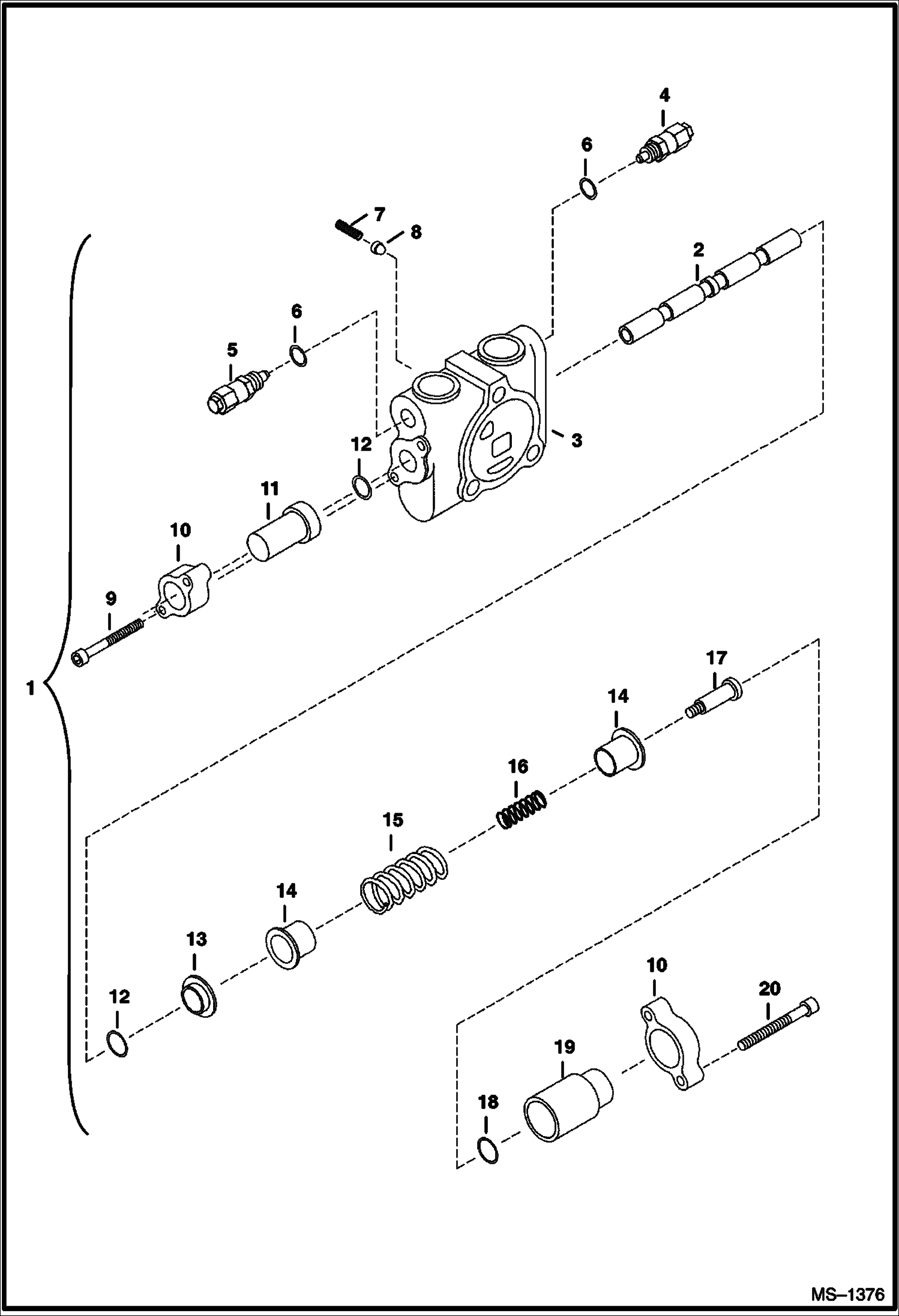 Схема запчастей Bobcat 328 - VALVE SECTION (Bucket) (S/N 232312386 & Below, 232412117 & Below, 232412128 & 12129) HYDRAULIC SYSTEM