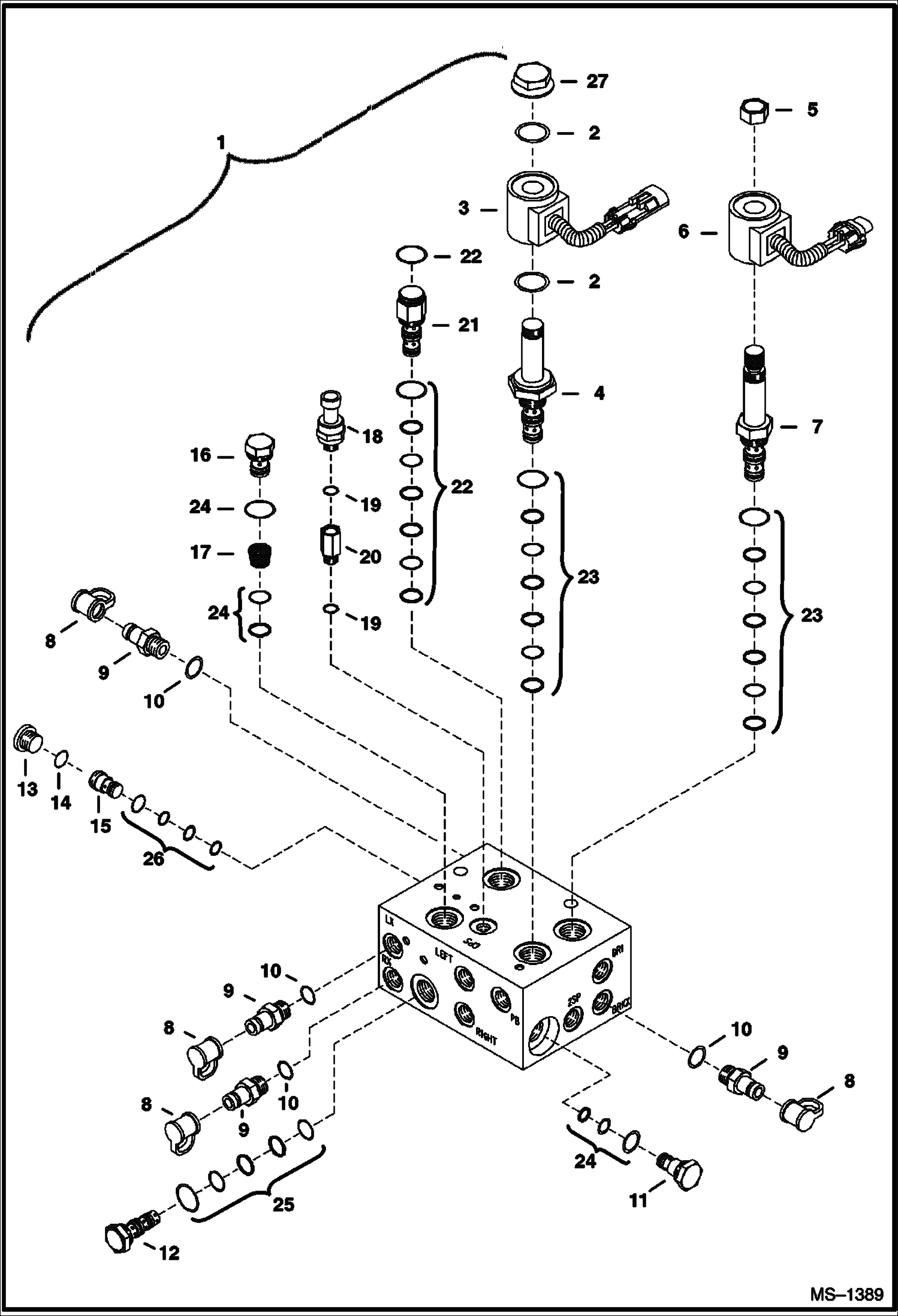 Схема запчастей Bobcat 900s - VALVE ASSEMBLY (S/N 562216354 & Below, 516516056 & Below) HYDROSTATIC SYSTEM