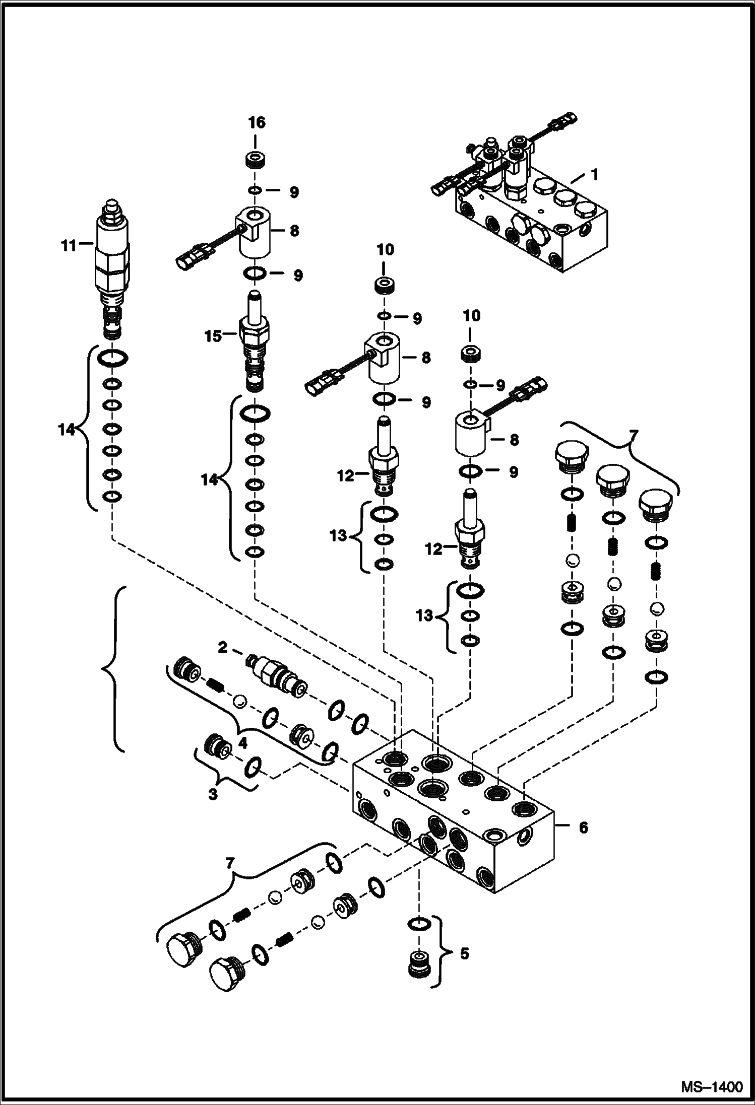 Схема запчастей Bobcat 322 - MANIFOLD ASSY (S/N 223811992 & Above, 223513431 & Above, 223911001 & Above, 224011001 & Above) HYDRAULIC SYSTEM