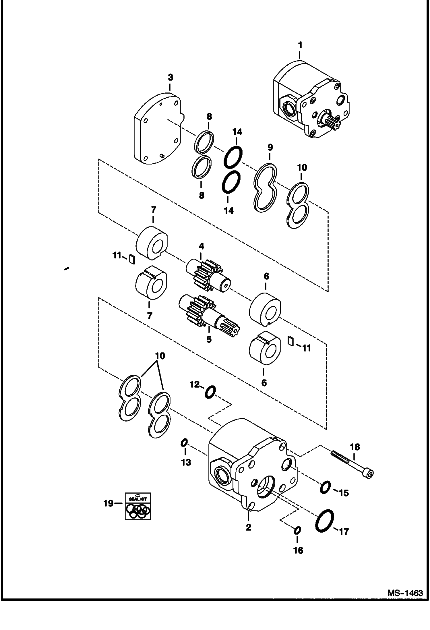 Схема запчастей Bobcat 328 - GEAR PUMP (Original Design)(2 Piece Housing) HYDRAULIC SYSTEM