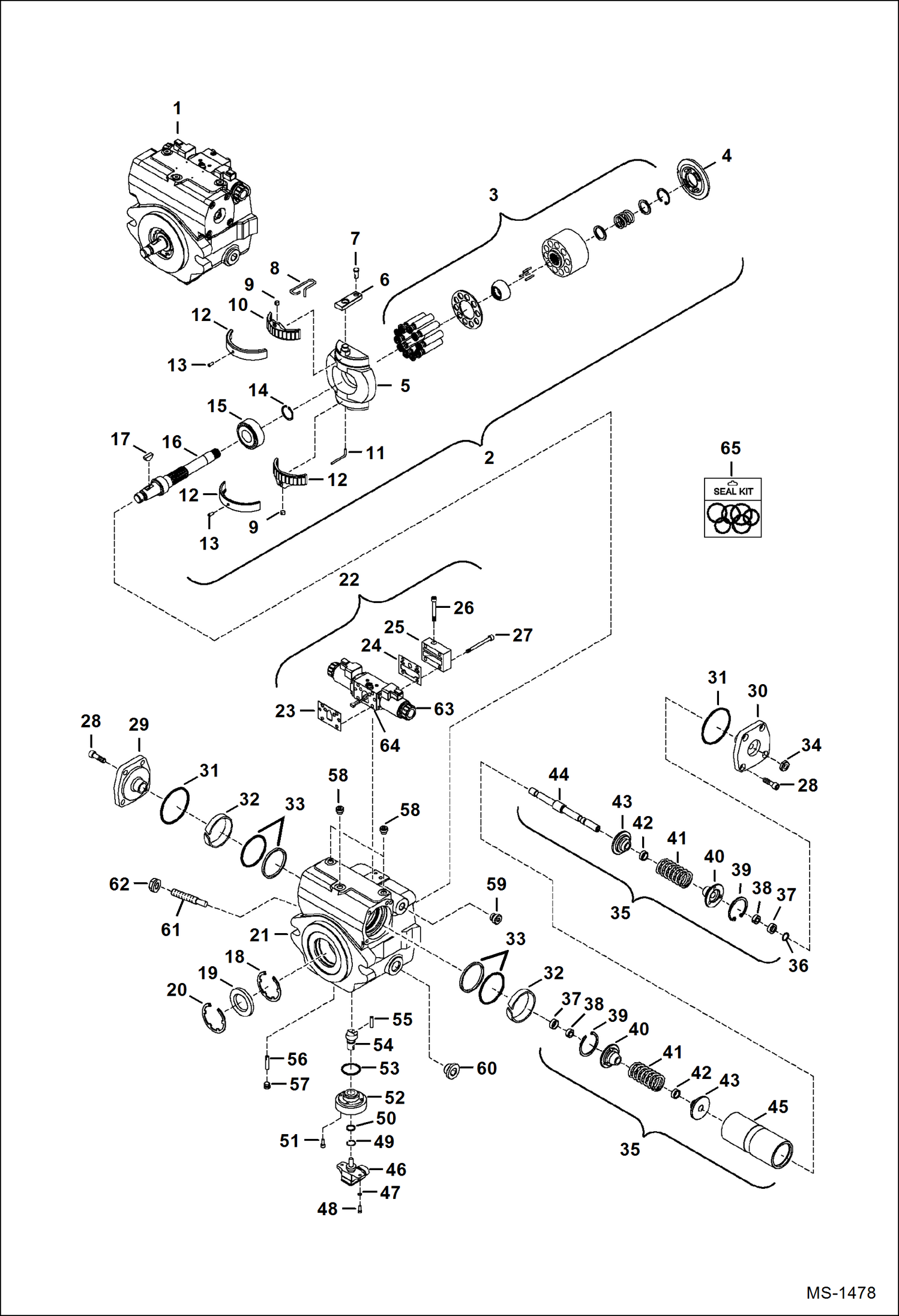 Схема запчастей Bobcat 5600 - HYDROSTATIC PUMP (Pulley End) HYDROSTATIC SYSTEM
