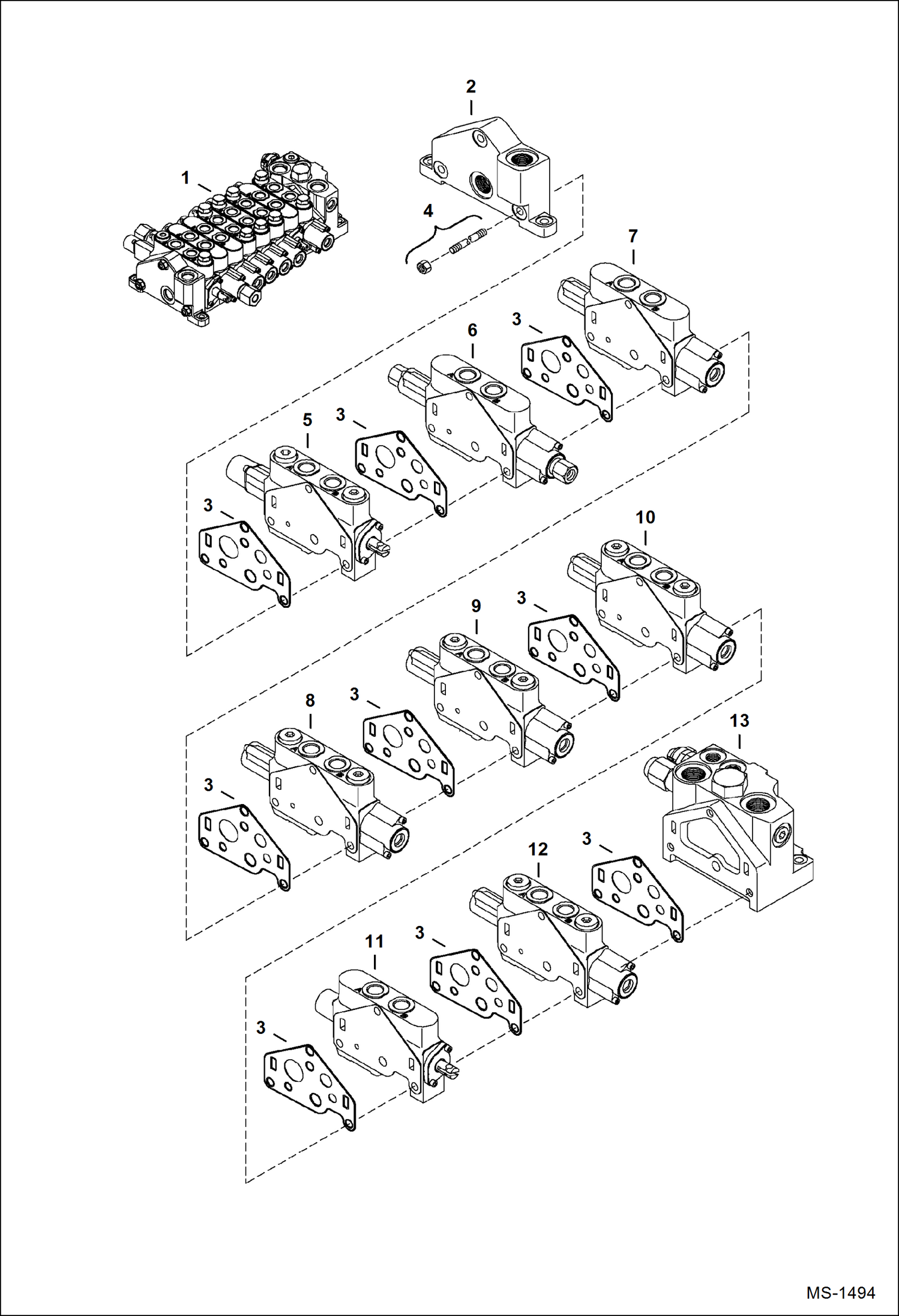 Схема запчастей Bobcat 430 - CONTROL VALVE (8 Work Section) (S/N 563012775 & Below) HYDRAULIC/HYDROSTATIC SYSTEM