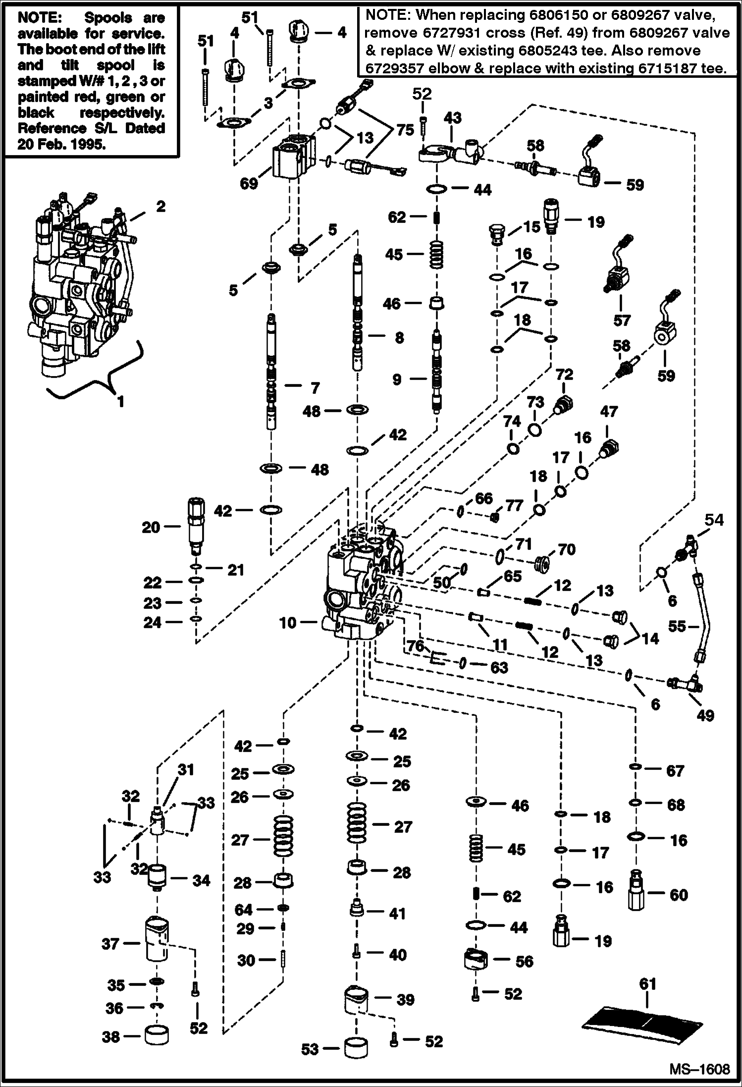 Схема запчастей Bobcat 800s - HYDRAULIC CONTROL VALVE (Spool Lock) (W/ BICS Control Valve) (S/N 514450006, 514541082, 514641202 & Below) HYDRAULIC SYSTEM