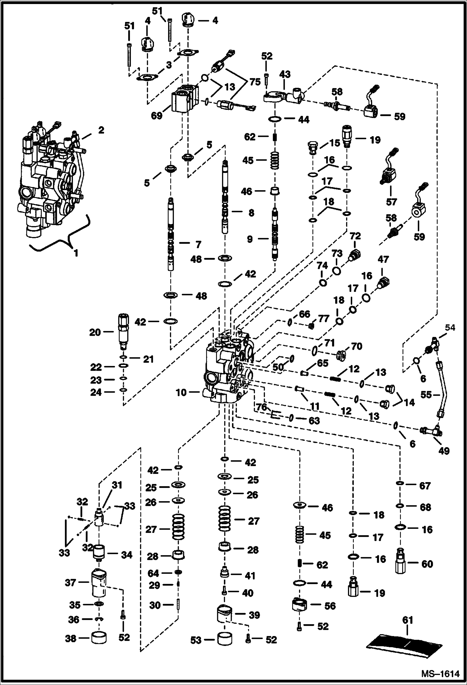 Схема запчастей Bobcat T-Series - HYDRAULIC CONTROL VALVE (Spool Lock) (W/ BICS Control Valve) (S/N 518916163, 516815097, 517515126 & Below) HYDRAULIC SYSTEM