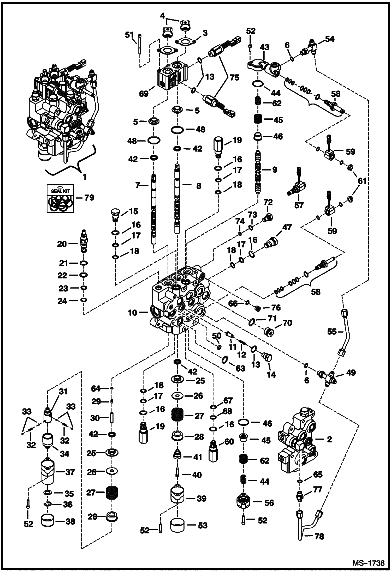 Схема запчастей Bobcat S-Series - HYDRAULIC CONTROL VALVE (Spool Lock) (W/ BICS Control Valve) HYDRAULIC SYSTEM