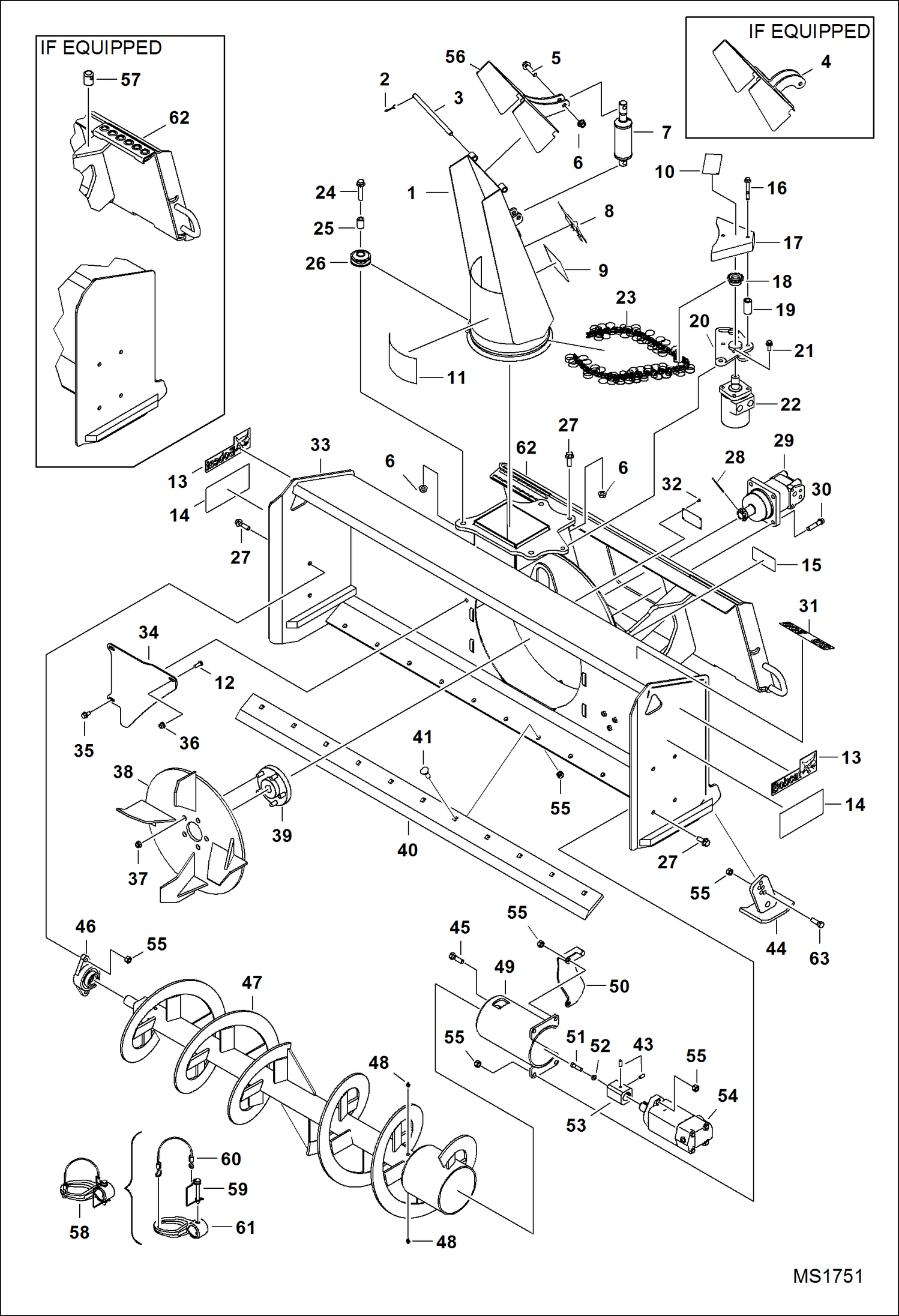 Схема запчастей Bobcat SNOWBLOWER - SB200 SNOWBLOWER (Main Frame) (54 7135) (60 A3G8, 7127) (66 7128) (72 A3KC, 7129) (78 7130) Loader