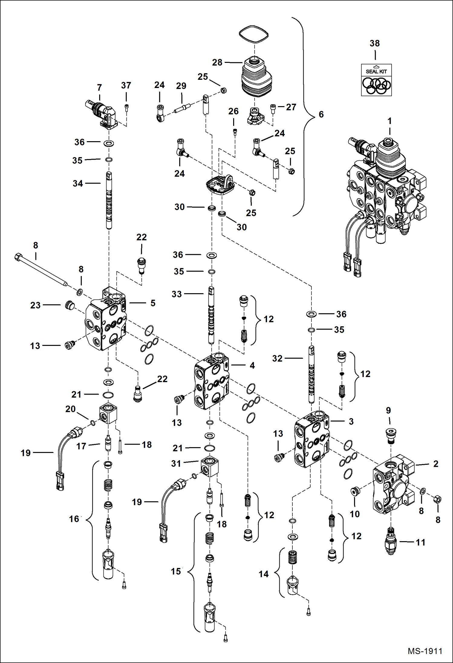 Схема запчастей Bobcat Mini Tracks Loaders - WORK VALVE (S/N 523611001 & Above, 523711001 & Above, 528711001 & Above, 528811001 & Above) HYDRAULIC SYSTEM