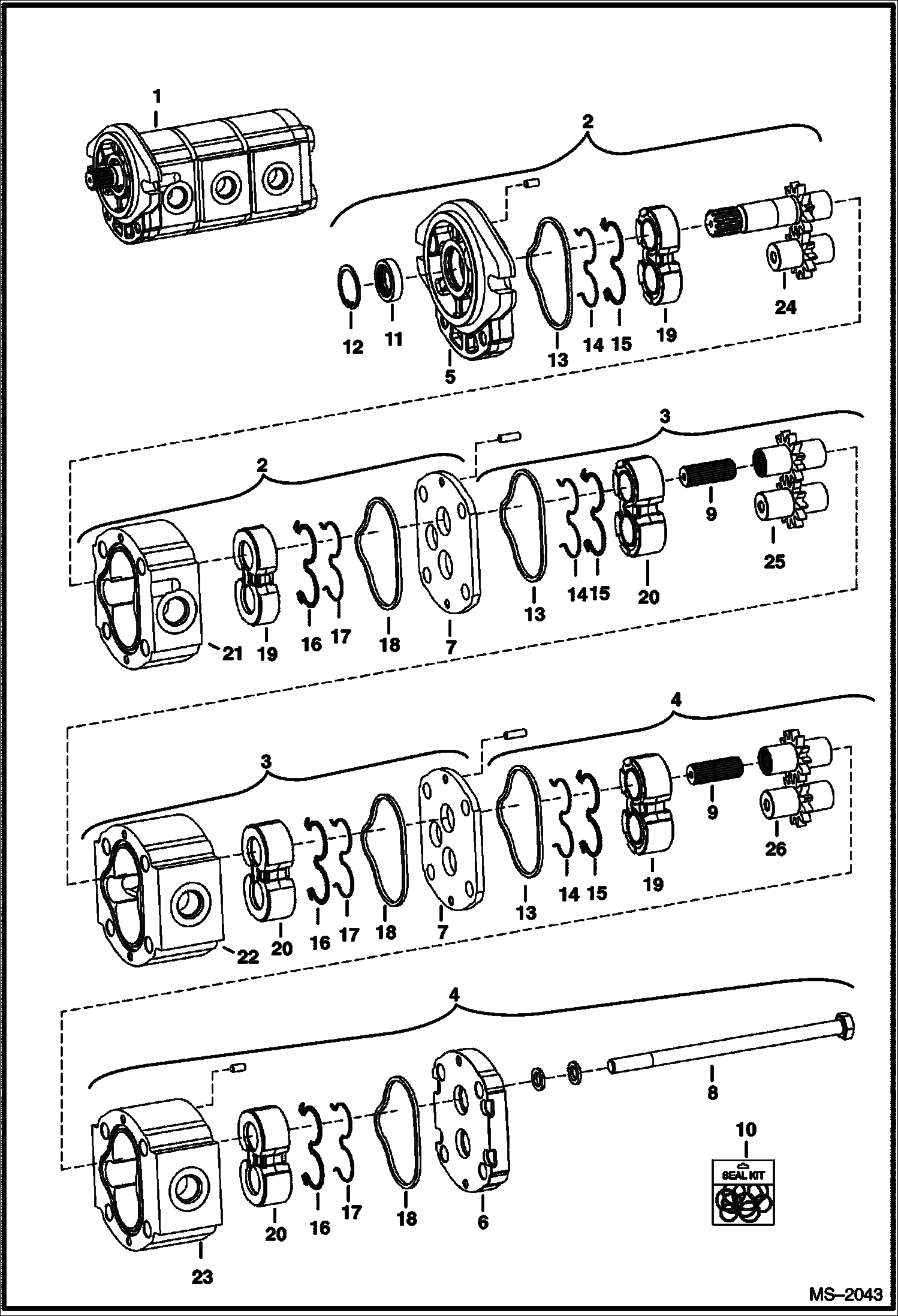 Схема запчастей Bobcat 320 - GEAR PUMP (S/N 223812191 & Above, 223513852 & Above, 223911001 & Above, 224011001 & Above) HYDRAULIC SYSTEM