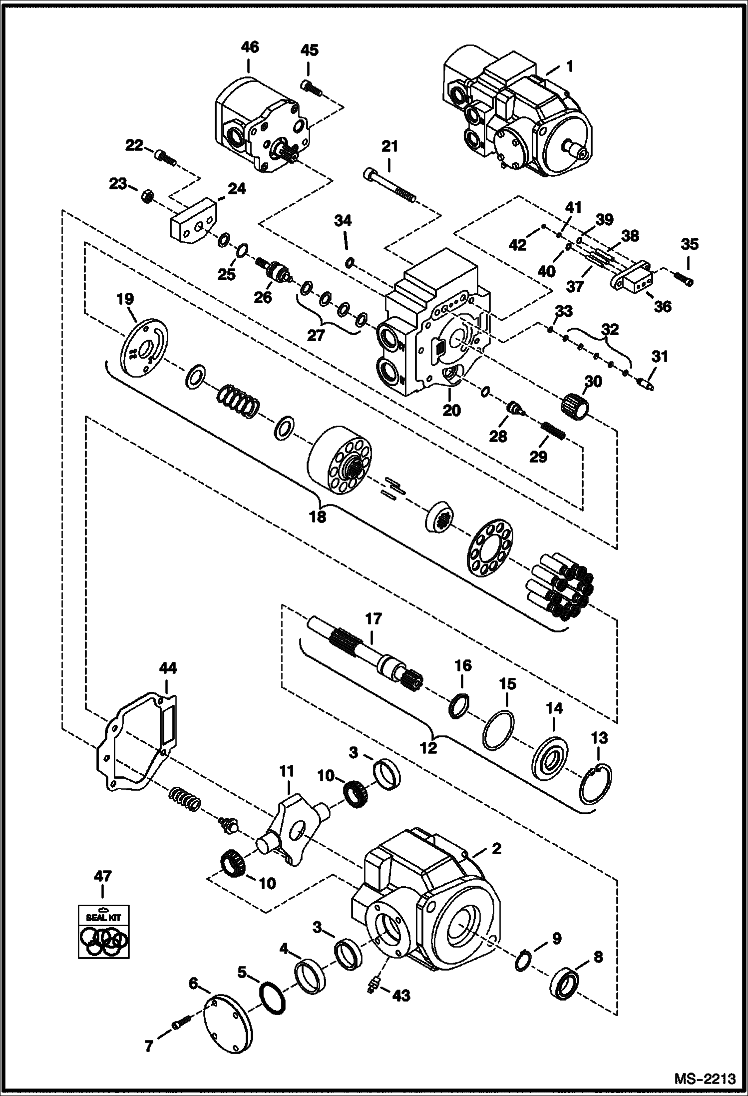 Схема запчастей Bobcat 328 - PISTON PUMP ASSY (S/N 234112473 & Below, 234212268 & Below) HYDRAULIC SYSTEM