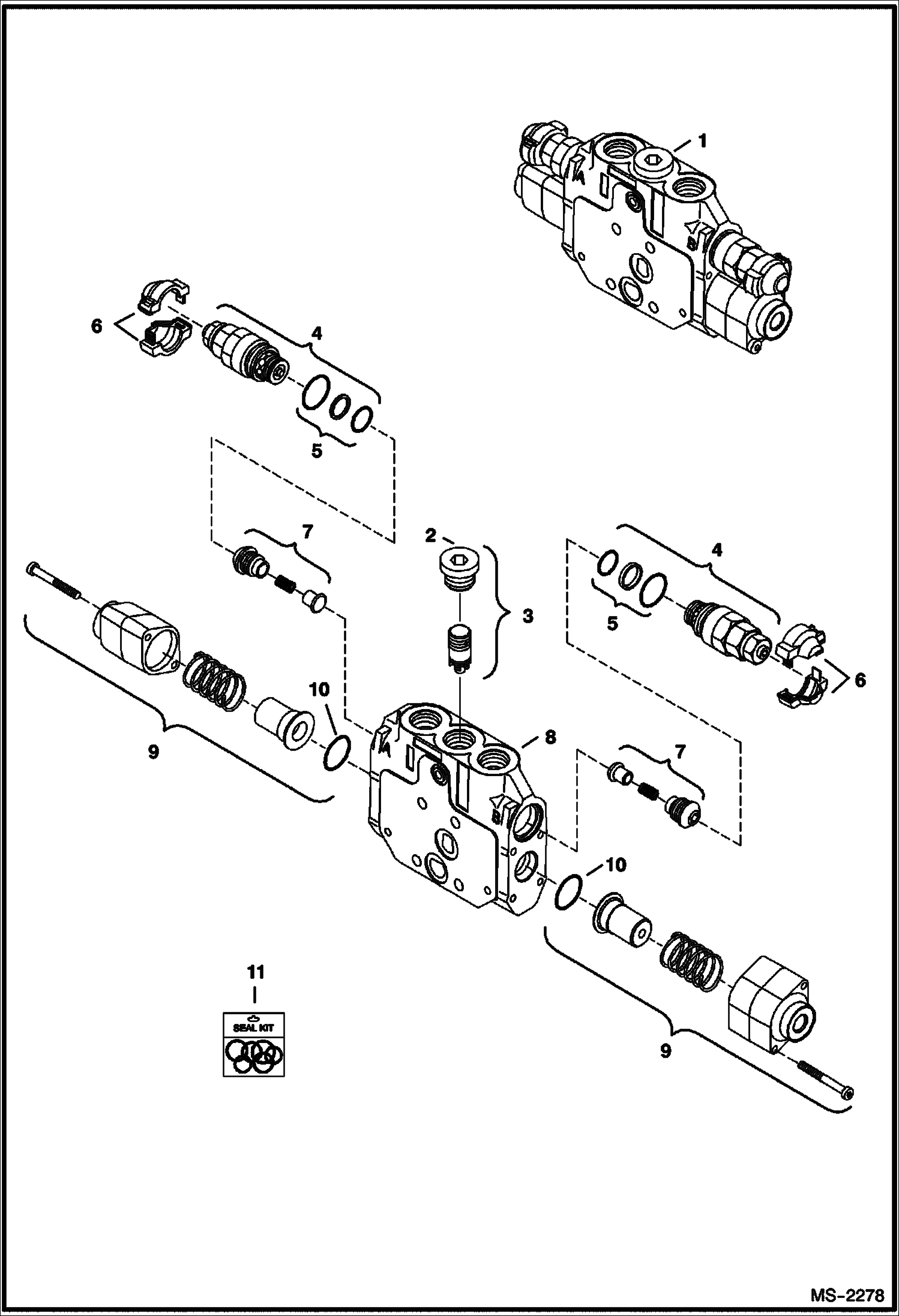 Схема запчастей Bobcat 435 - CONTROL VALVE (Bucket Section) HYDRAULIC/HYDROSTATIC SYSTEM
