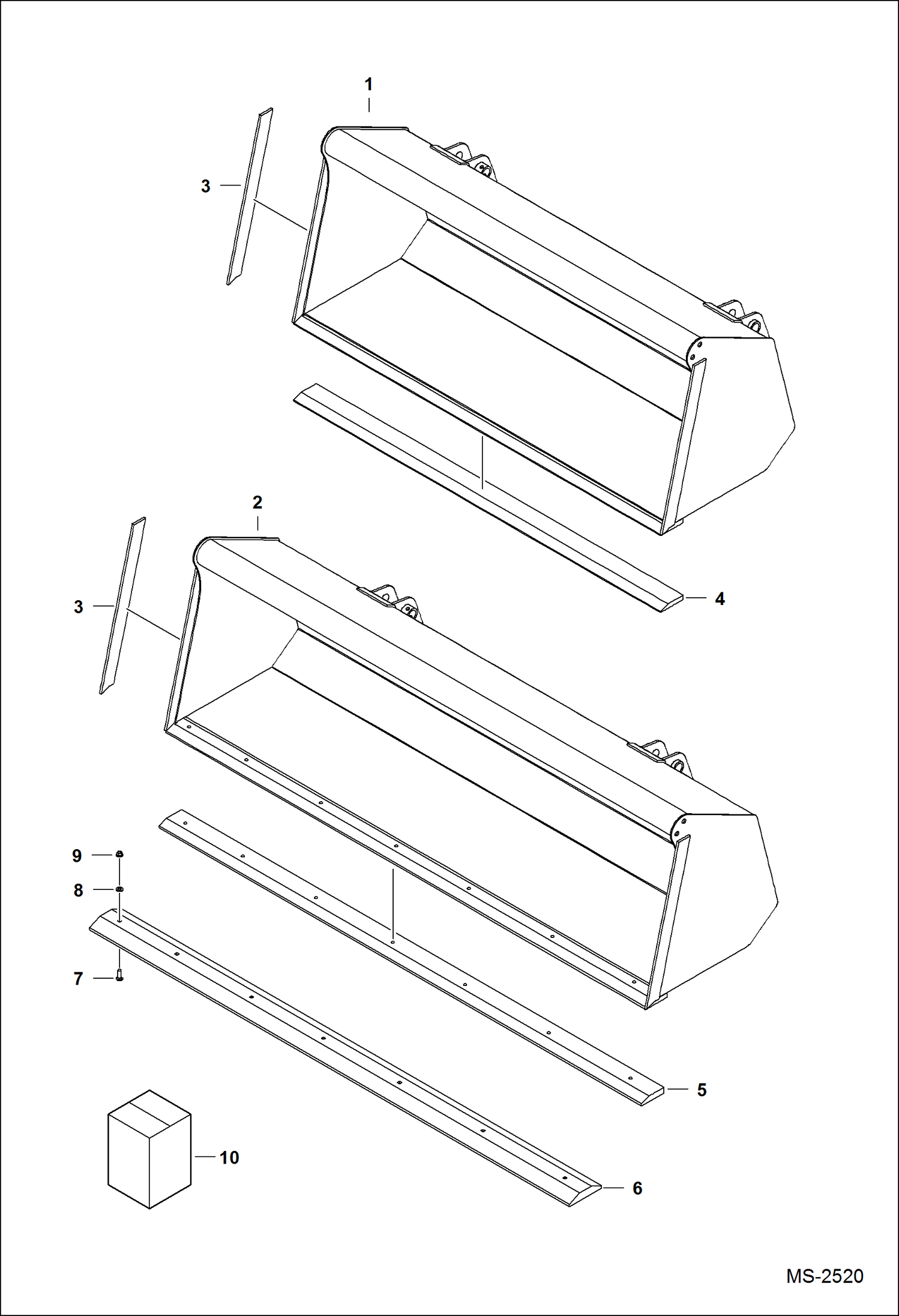 Схема запчастей Bobcat LOADER - ATTACHMENTS - BUCKET (Pin-on) (48 AAJ4) (54 AAJ5) (60 AAJ6) (68 AAJ7) Компактные тракторы