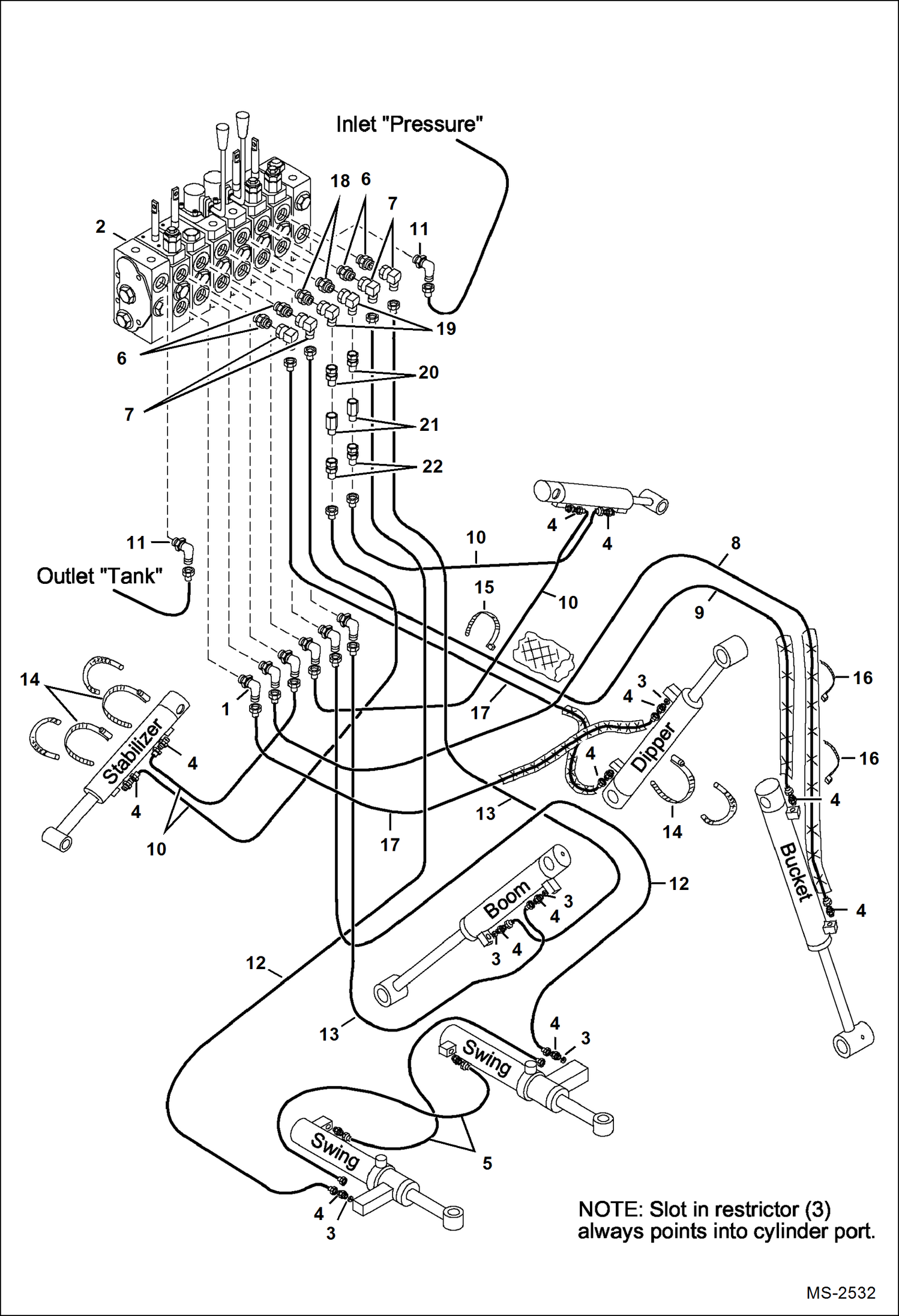 Схема запчастей Bobcat BACKHOE - BACKHOE 6TB (Hydraulic System) (Sectioned Valve) (A91400101-00532) BACKHOE