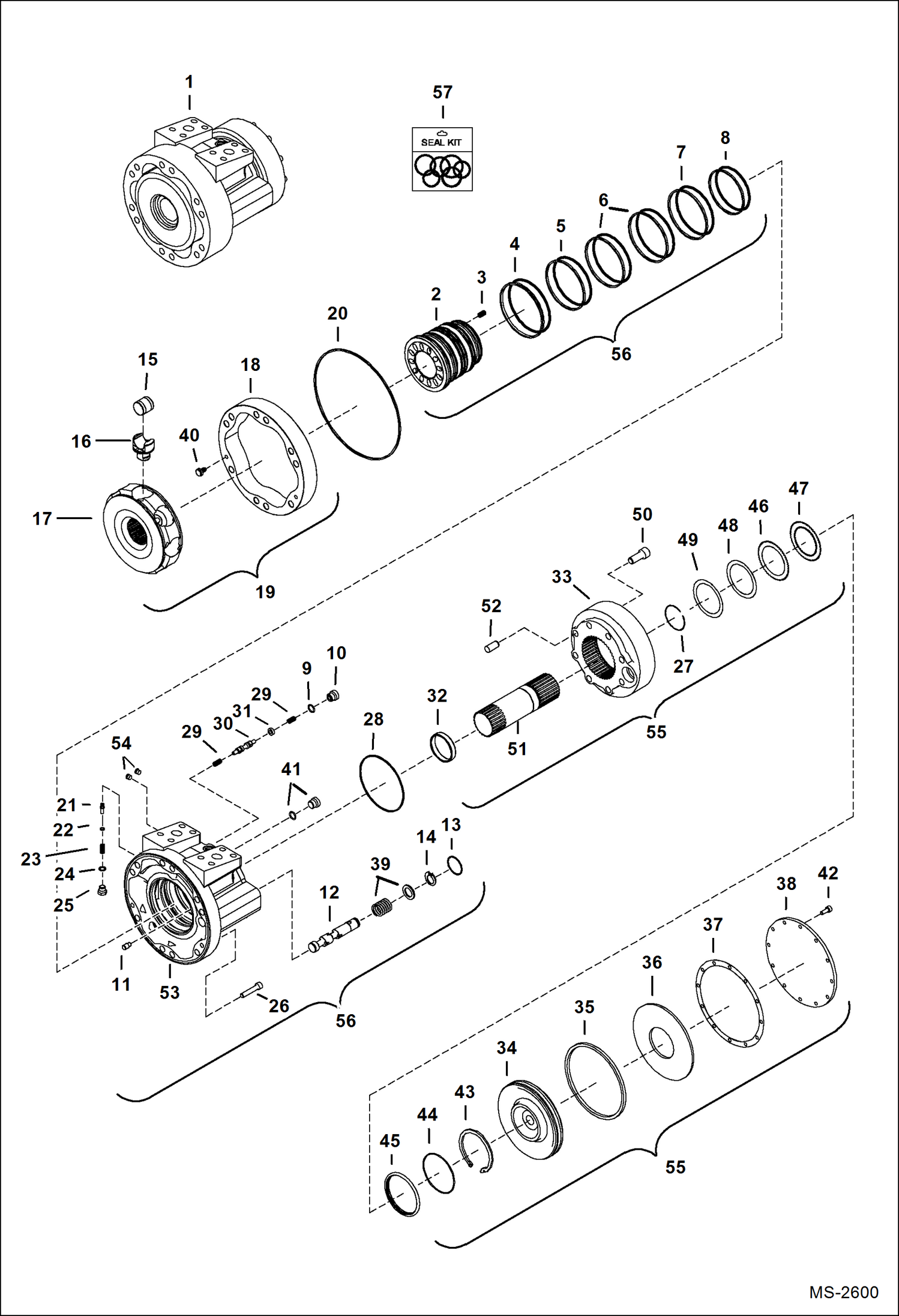 Схема запчастей Bobcat 800s - HRDROSTATIC MOTOR & BRAKE (2-Speed Option) HYDROSTATIC SYSTEM