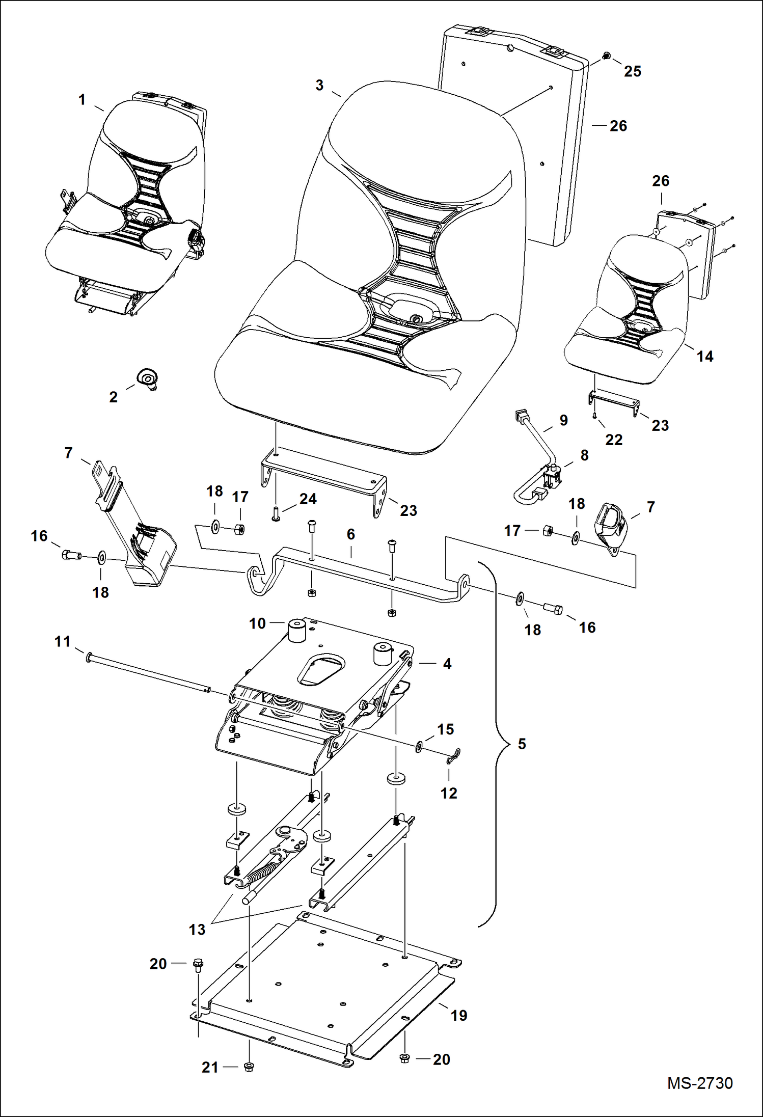 Схема запчастей Bobcat CT225 - OPERATOR SEAT (Suspension) MAIN FRAME