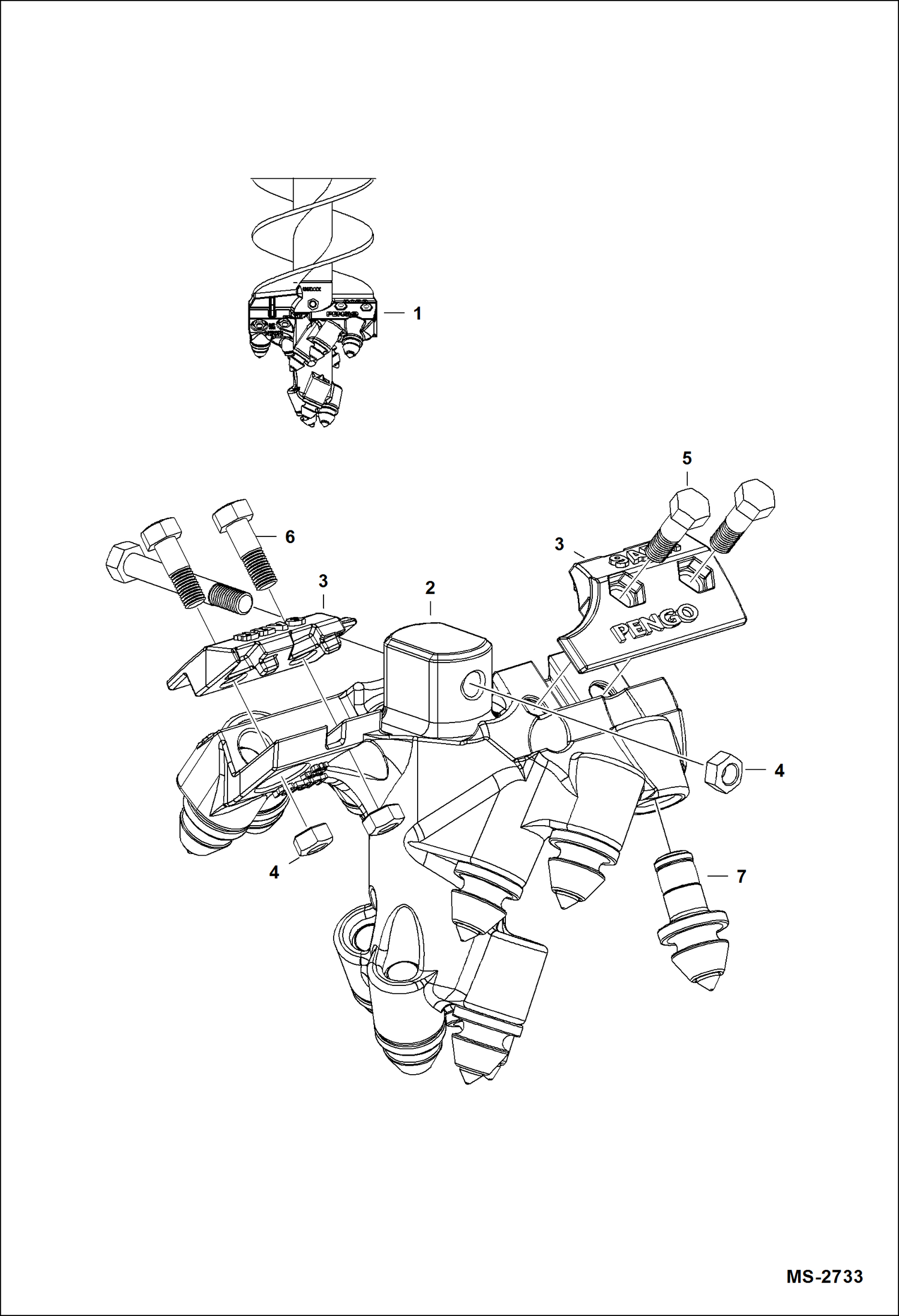 Схема запчастей Bobcat AUGERS - AUGER (Bolt-on Rock Head) (9) (With Cast (Rather Than Weld-on) Tooth Mounts) (Model 15 & 30 Built 2008 & Newer) Loader