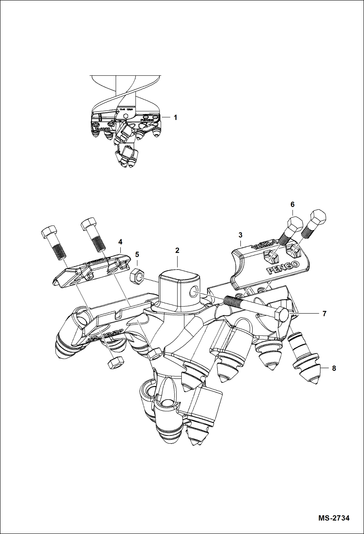 Схема запчастей Bobcat AUGERS - AUGER (Bolt-on Rock Head) (12) (With Cast (Rather Than Weld-on) Tooth Mounts) (Model 15 & 30 Built 2008 & Newer) Loader