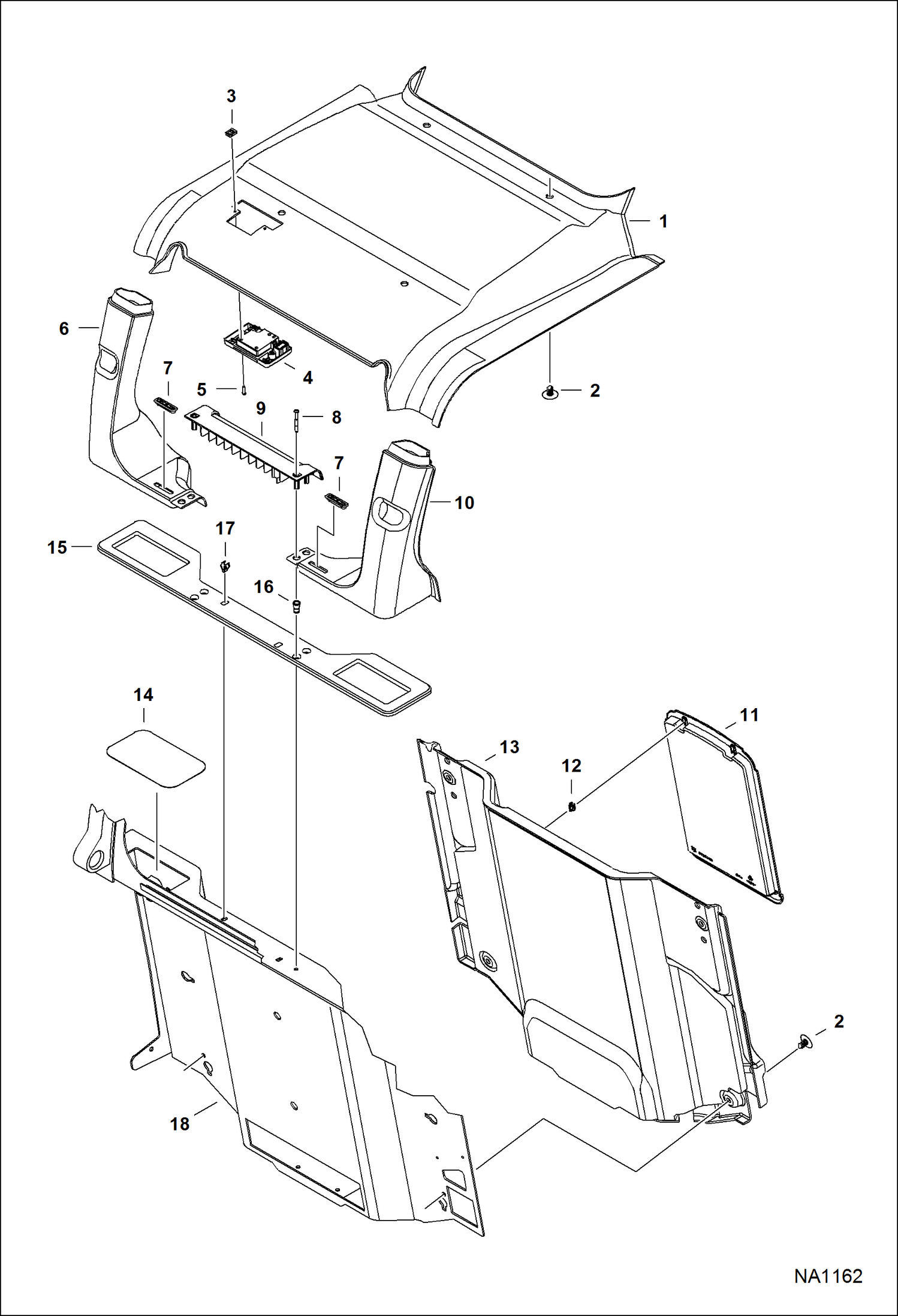 Схема запчастей Bobcat A-Series - OPERATOR CAB (Cab Interior) (Deluxe) (Headliner) MAIN FRAME