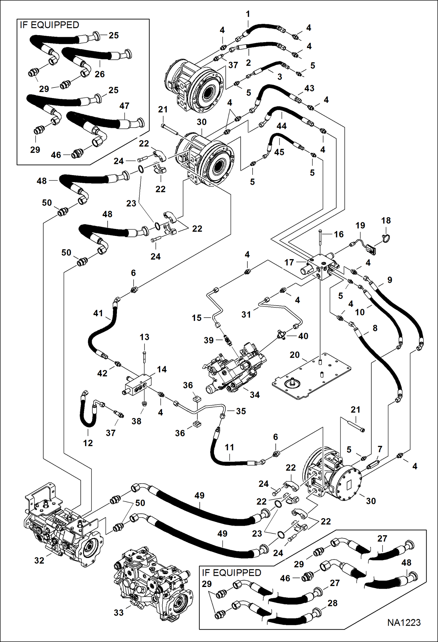 Схема запчастей Bobcat S-Series - HYDROSTATIC CIRCUITRY (2-Speed Motor) (S/N A3NT11001 - 14899, A3NU11001 - 12251) HYDROSTATIC SYSTEM