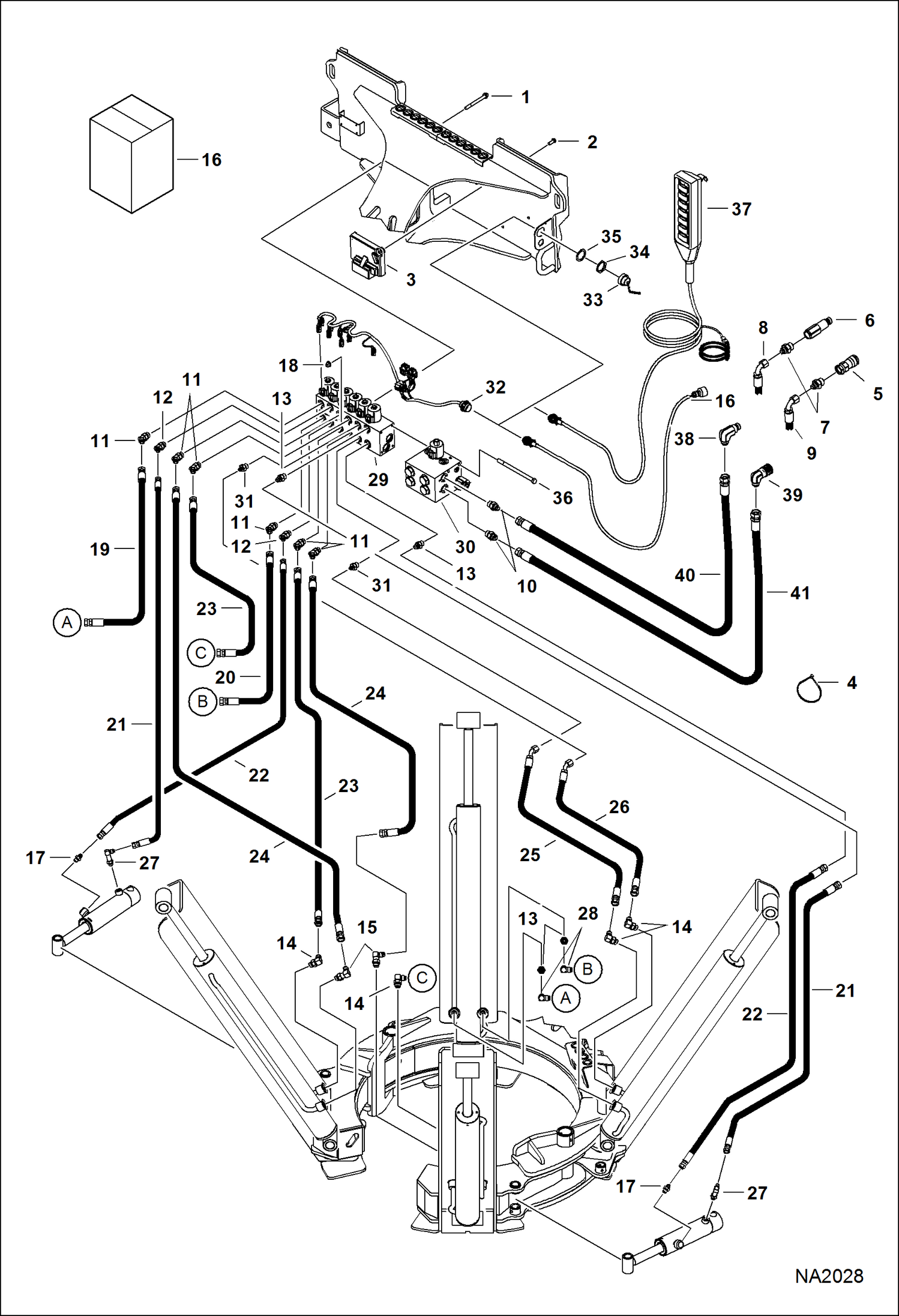 Схема запчастей Bobcat TREE SPADE - TREE SPADE (Hydraulics) (TS44C Conv A9V9) (TS44M Conv A9SG) Loader