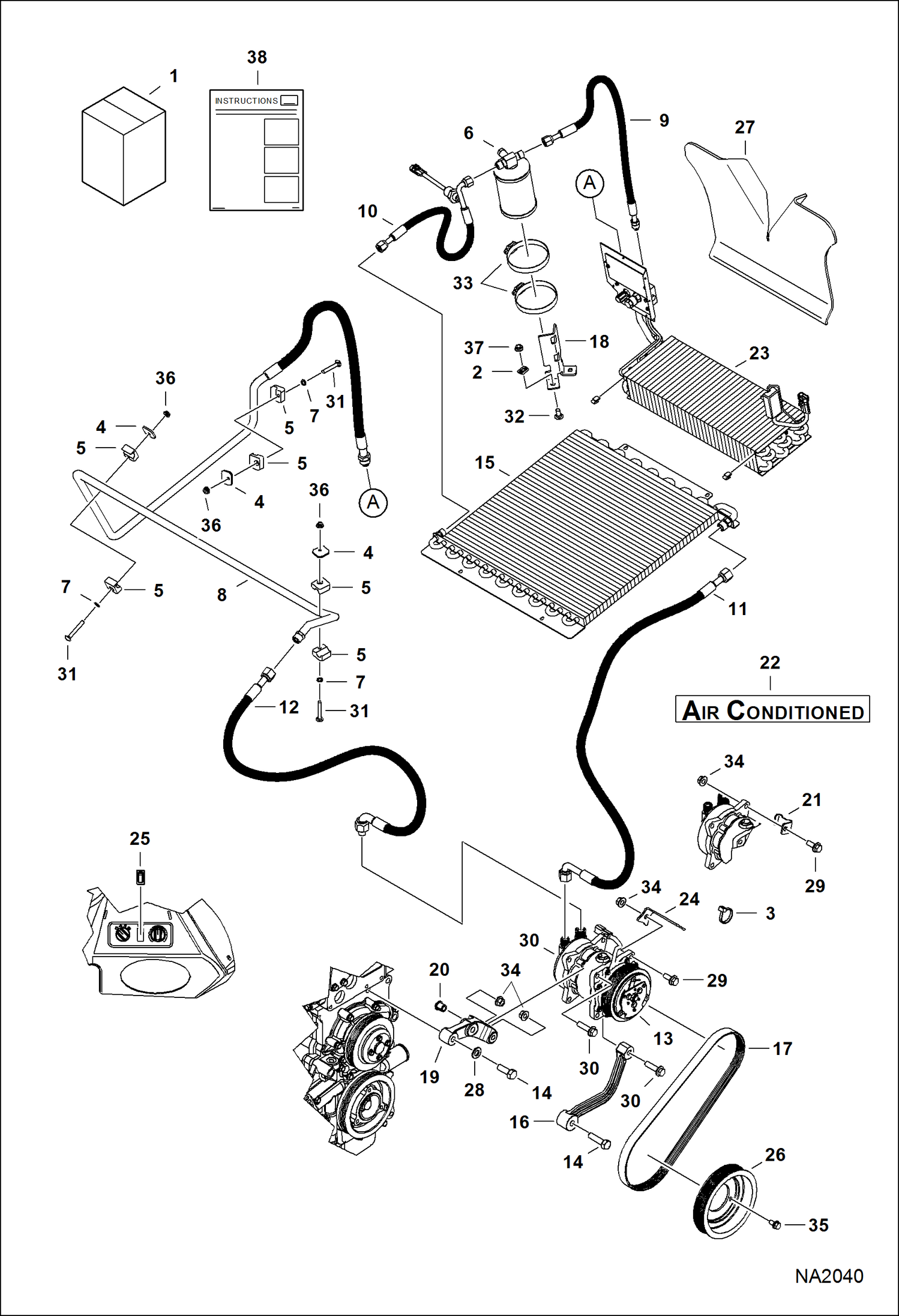 Схема запчастей Bobcat S-Series - HEATER & A/C (A/C Kit) (Heaters W/Metal Housing) ACCESSORIES & OPTIONS