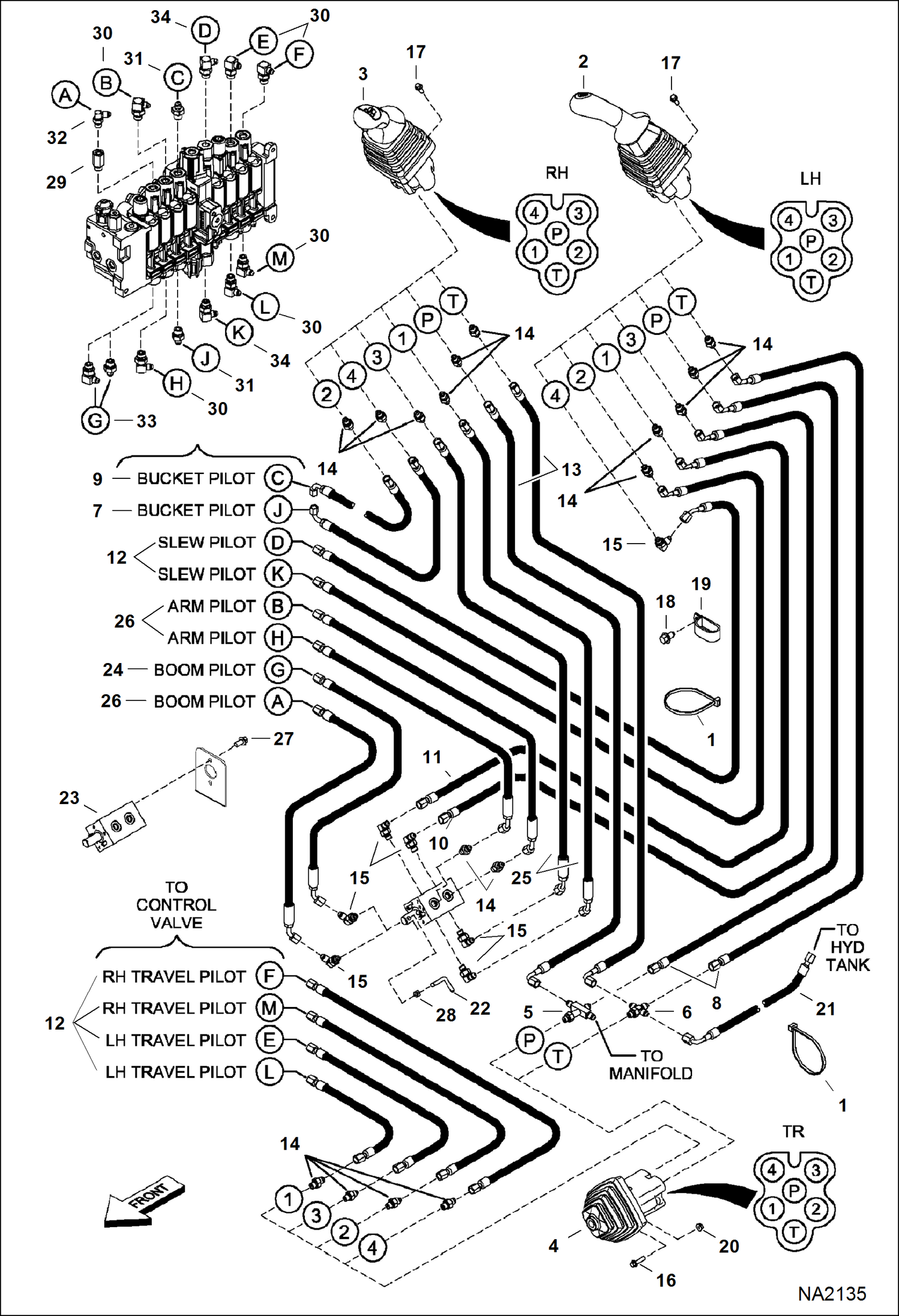 Схема запчастей Bobcat 331 - HYDRAULIC CIRCUITRY (Pilot ISO/STD) HYDRAULIC SYSTEM