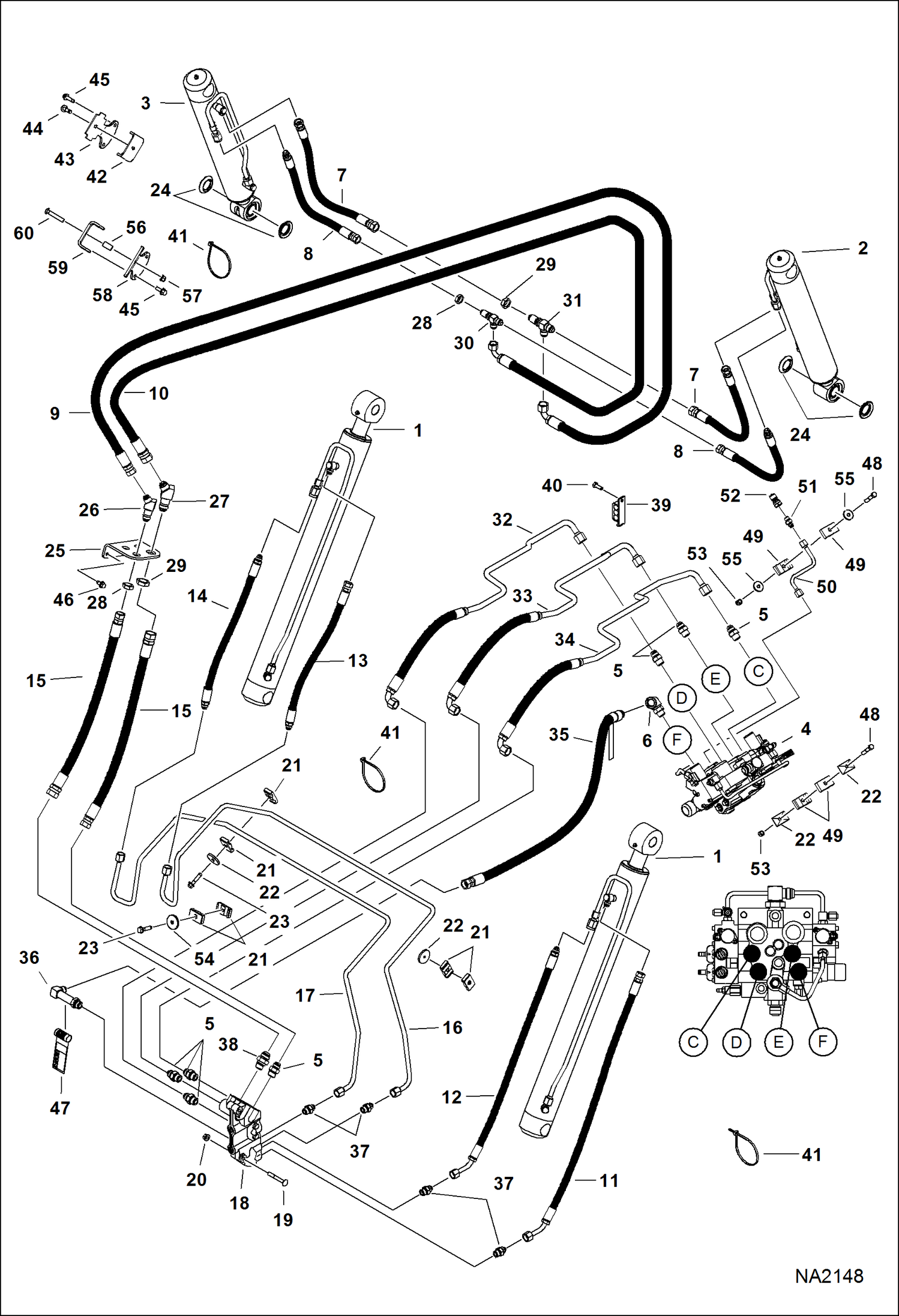 Схема запчастей Bobcat S-Series - HYDRAULIC CIRCUITRY (W/O BPV) (S/N A3NV11001 - 13576, A3NW11001 - 11397) HYDRAULIC SYSTEM