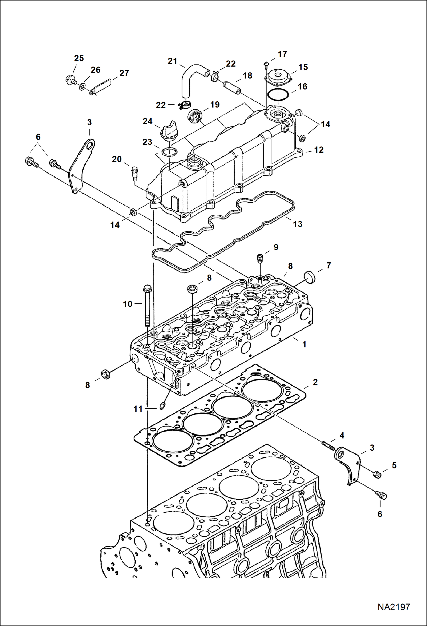Схема запчастей Bobcat WL440 - CYLINDER HEAD & COVER (Kubota) POWER UNIT